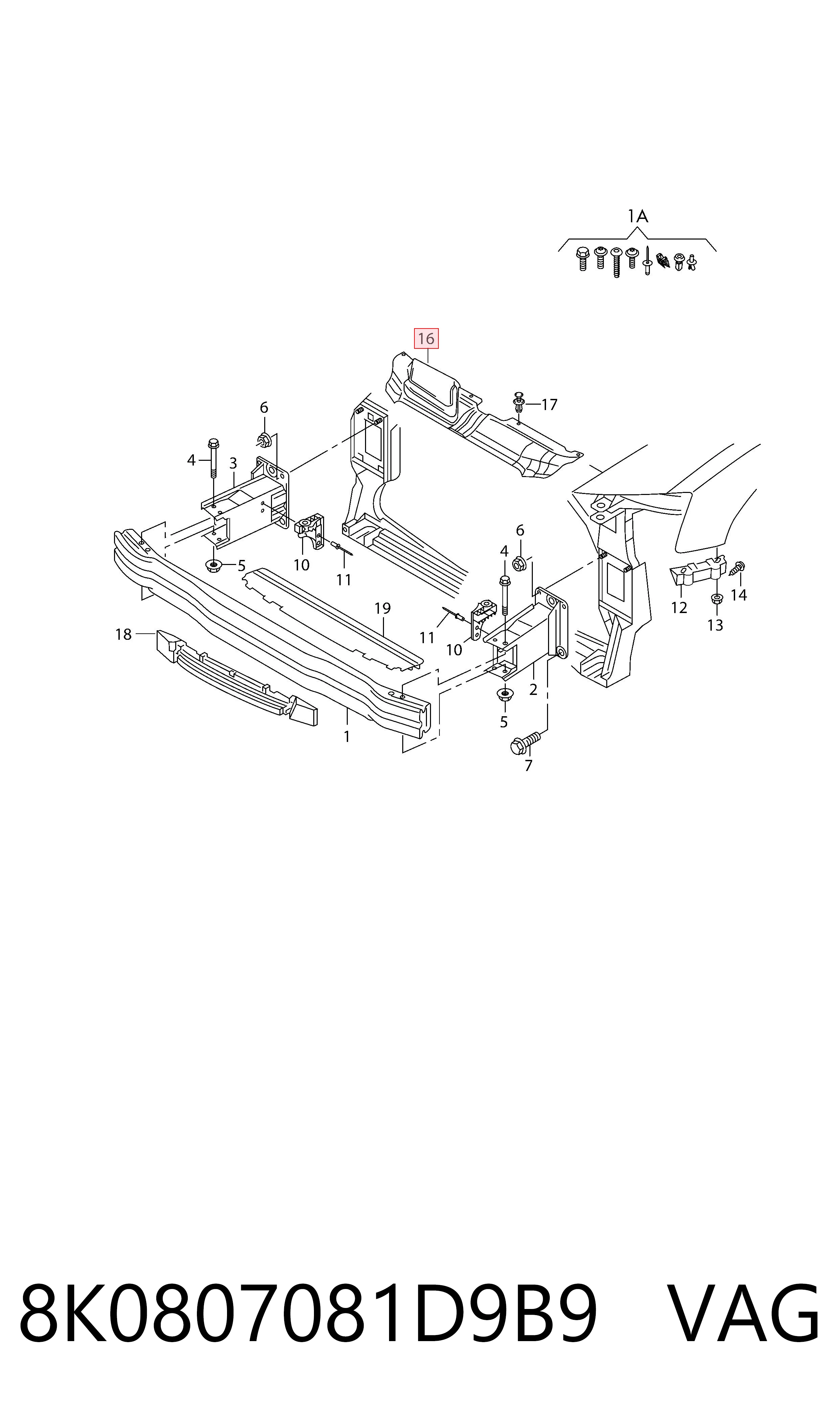 8K0807081D9B9 VAG Cubierta superior del panel frontal (soporte del radiador)