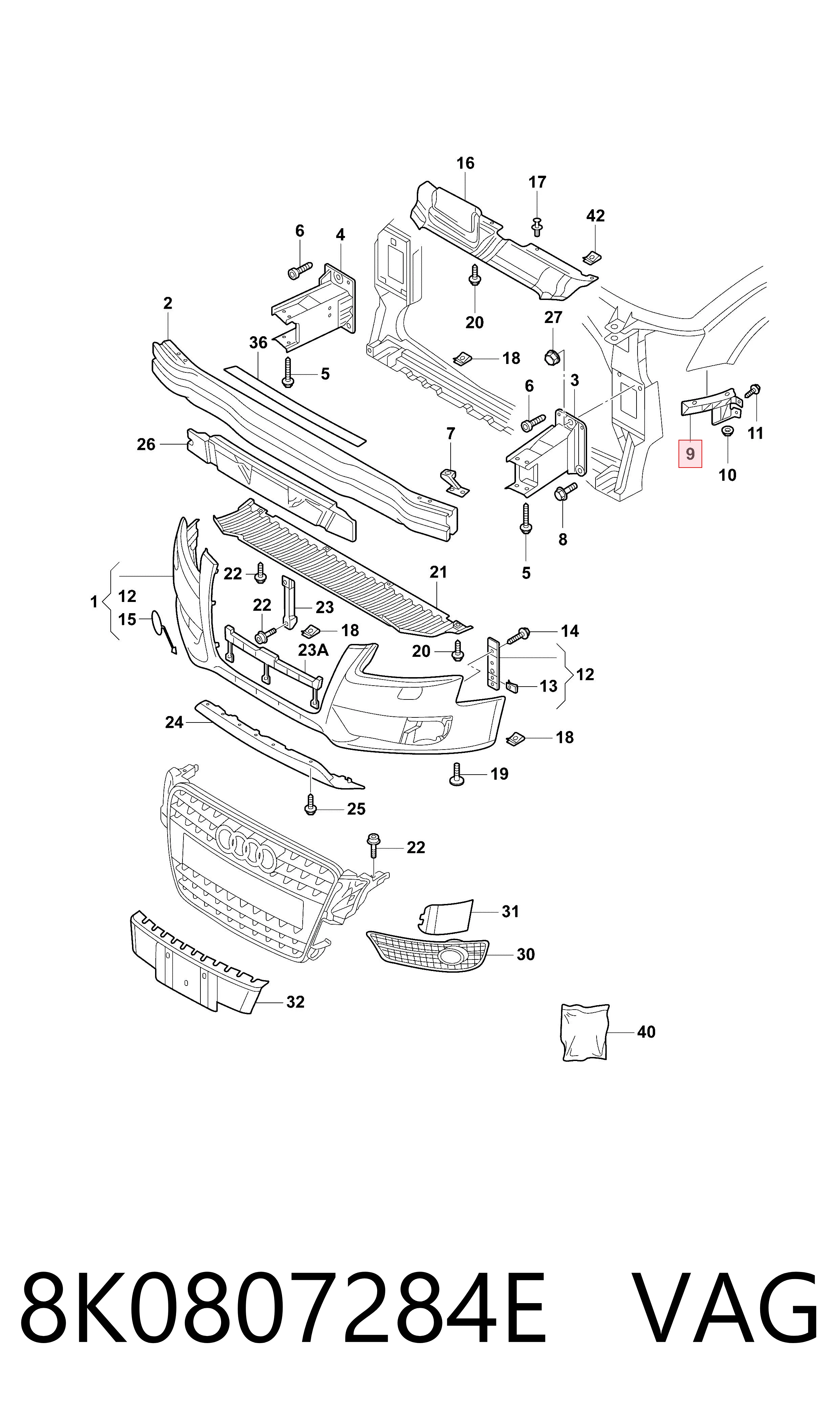 8K0807284E VAG Soporte de parachoques delantero derecho