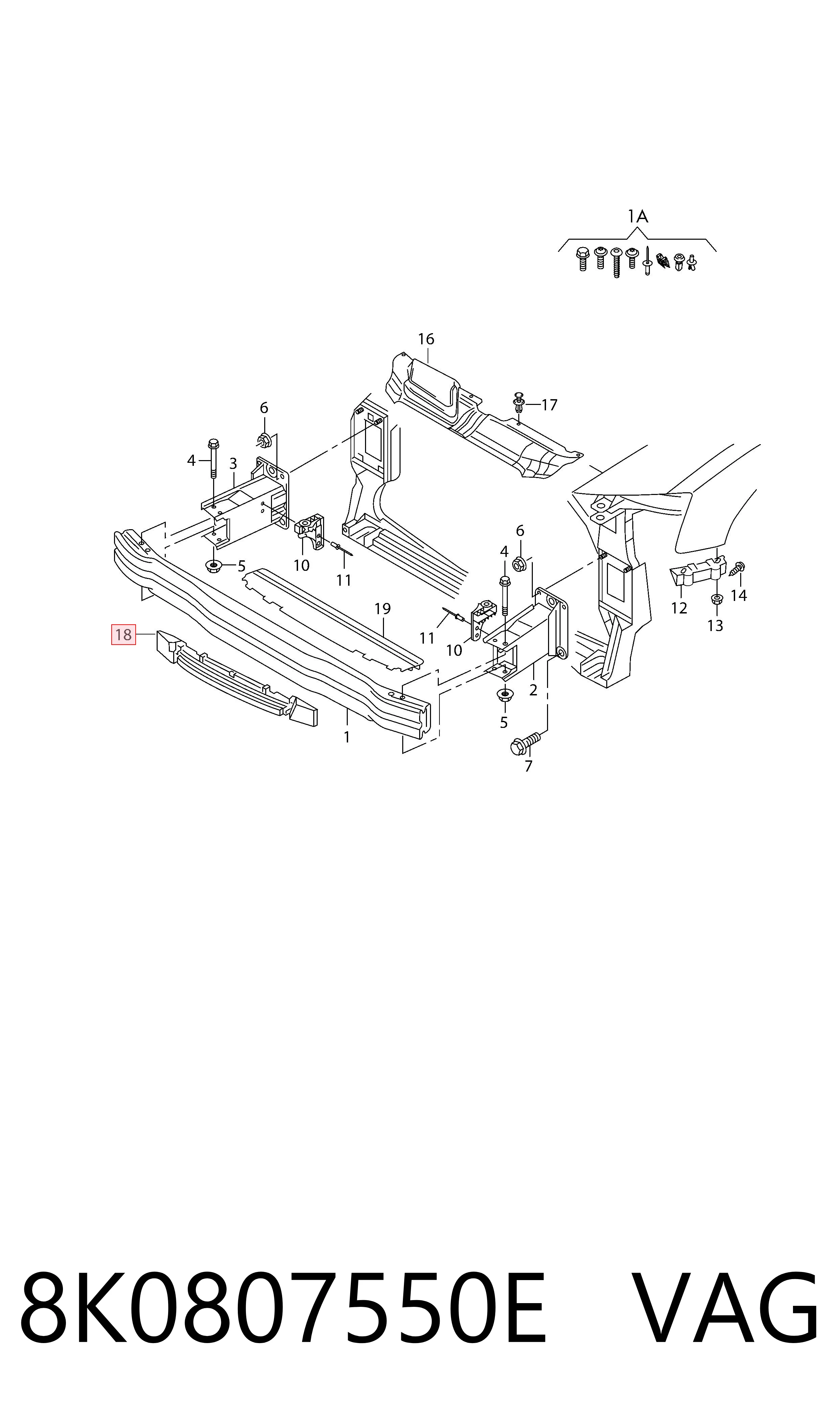 8K0807550E VAG Absorbedor del parachoques delantero