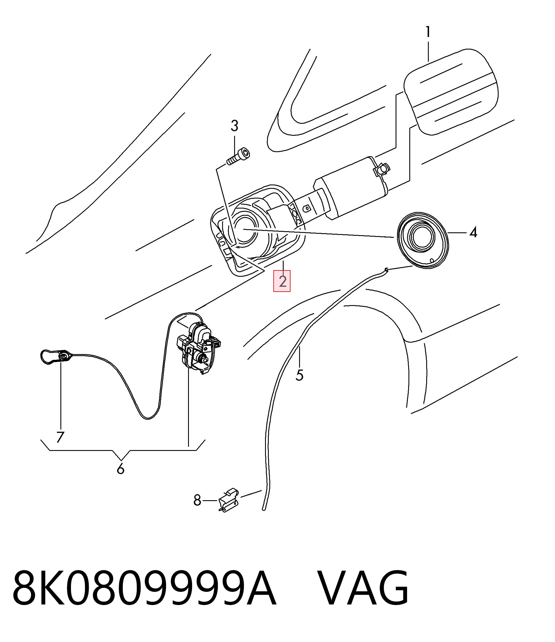 8K0809999A VAG Carcasa del tubo de llenado del tanque de combustible