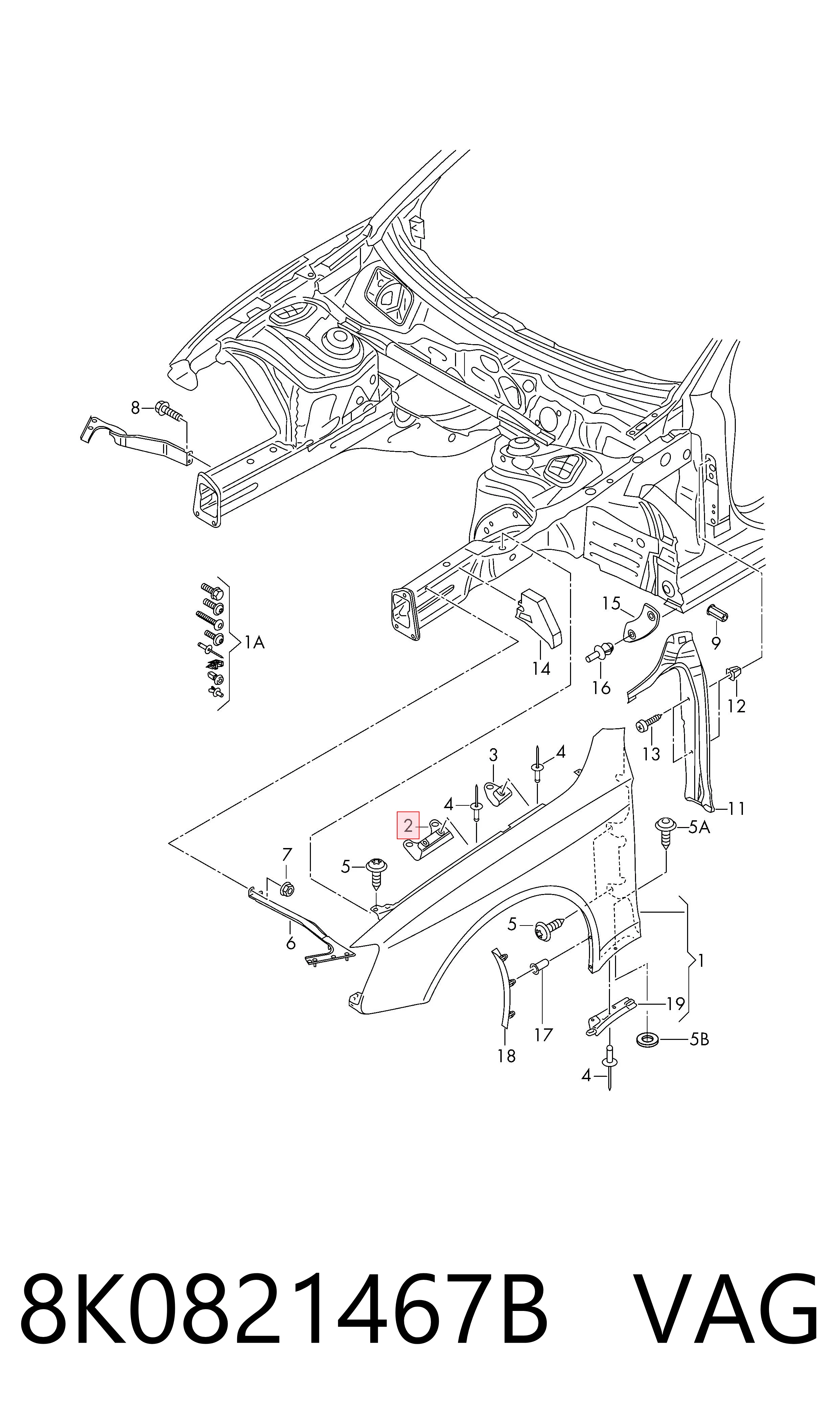 8K0821467B VAG Soporte superior de guardabarros delantero izquierdo