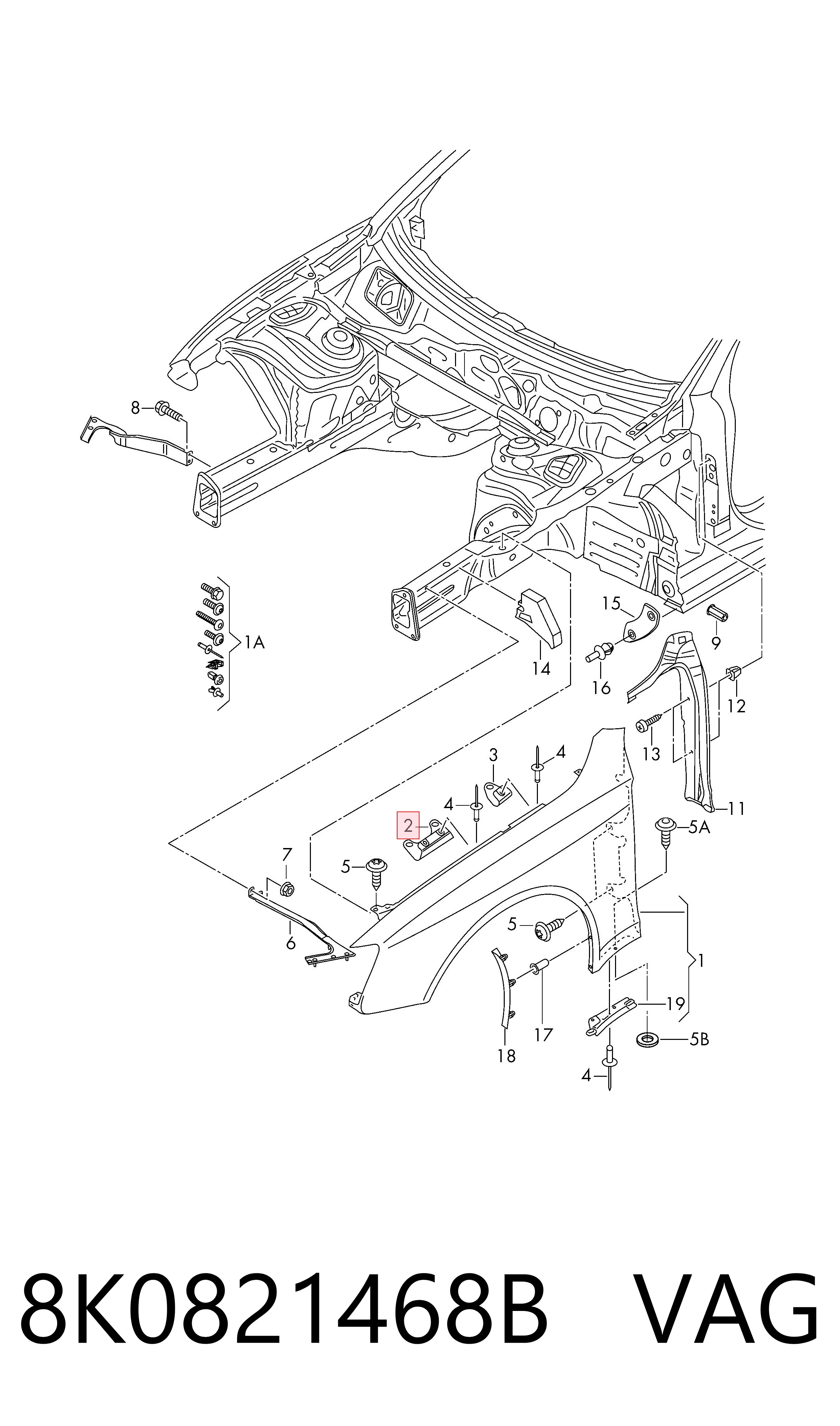 8K0821468B VAG Soporte superior del guardabarros delantero derecho
