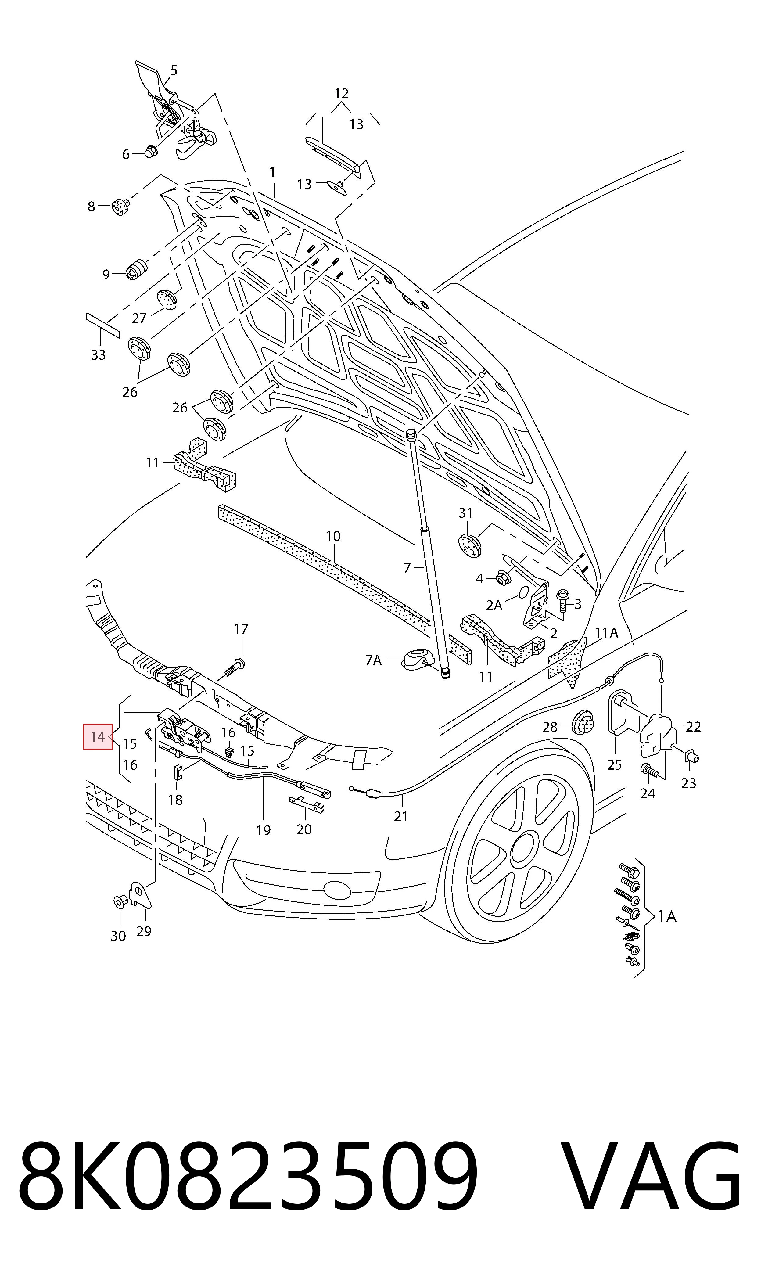 Cerradura del capó de motor Audi A5  (8T3)