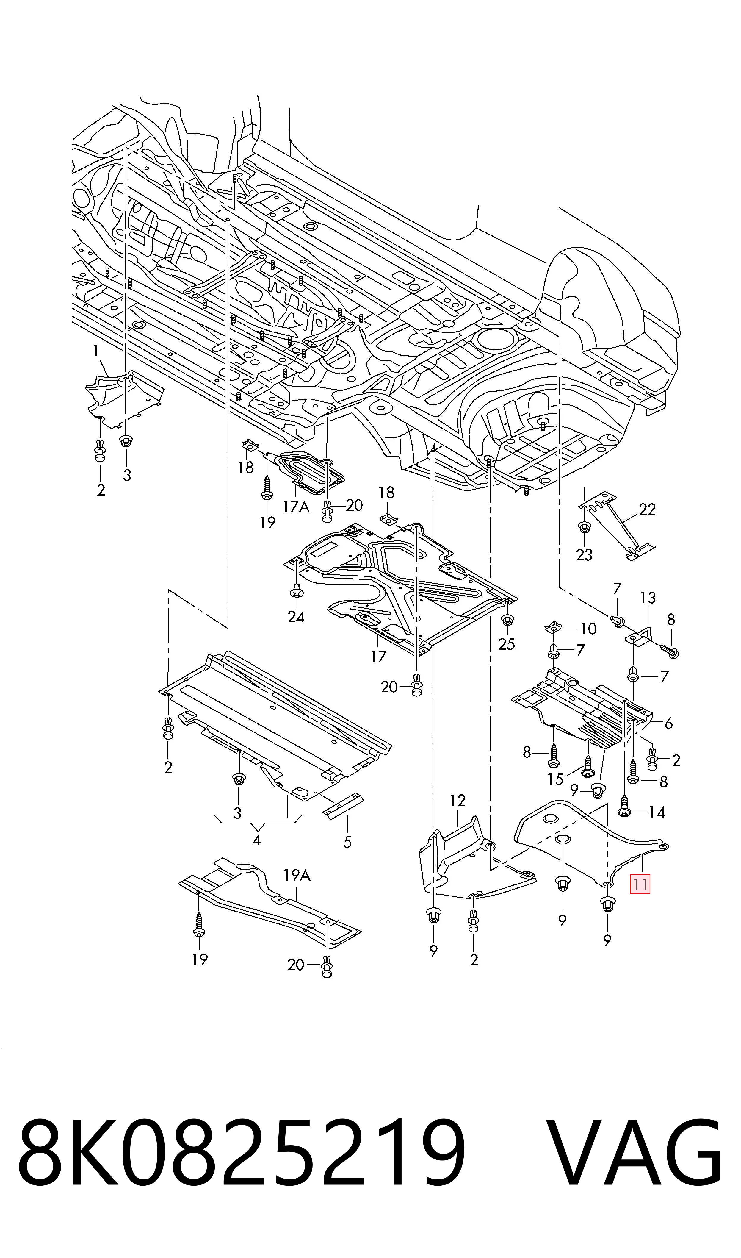 Comprar 8K0825219 VAG Protector de bajos trasero