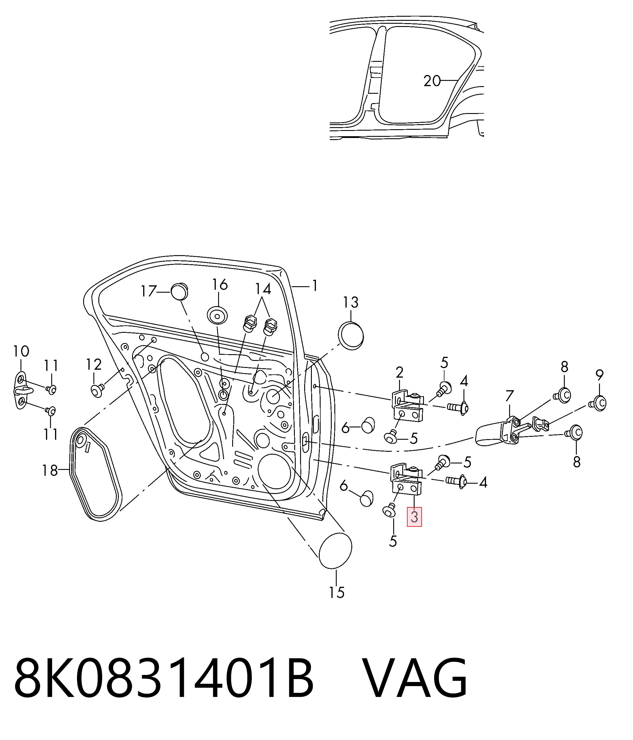 8K0831401B VAG Bisagra de puerta trasera izquierda