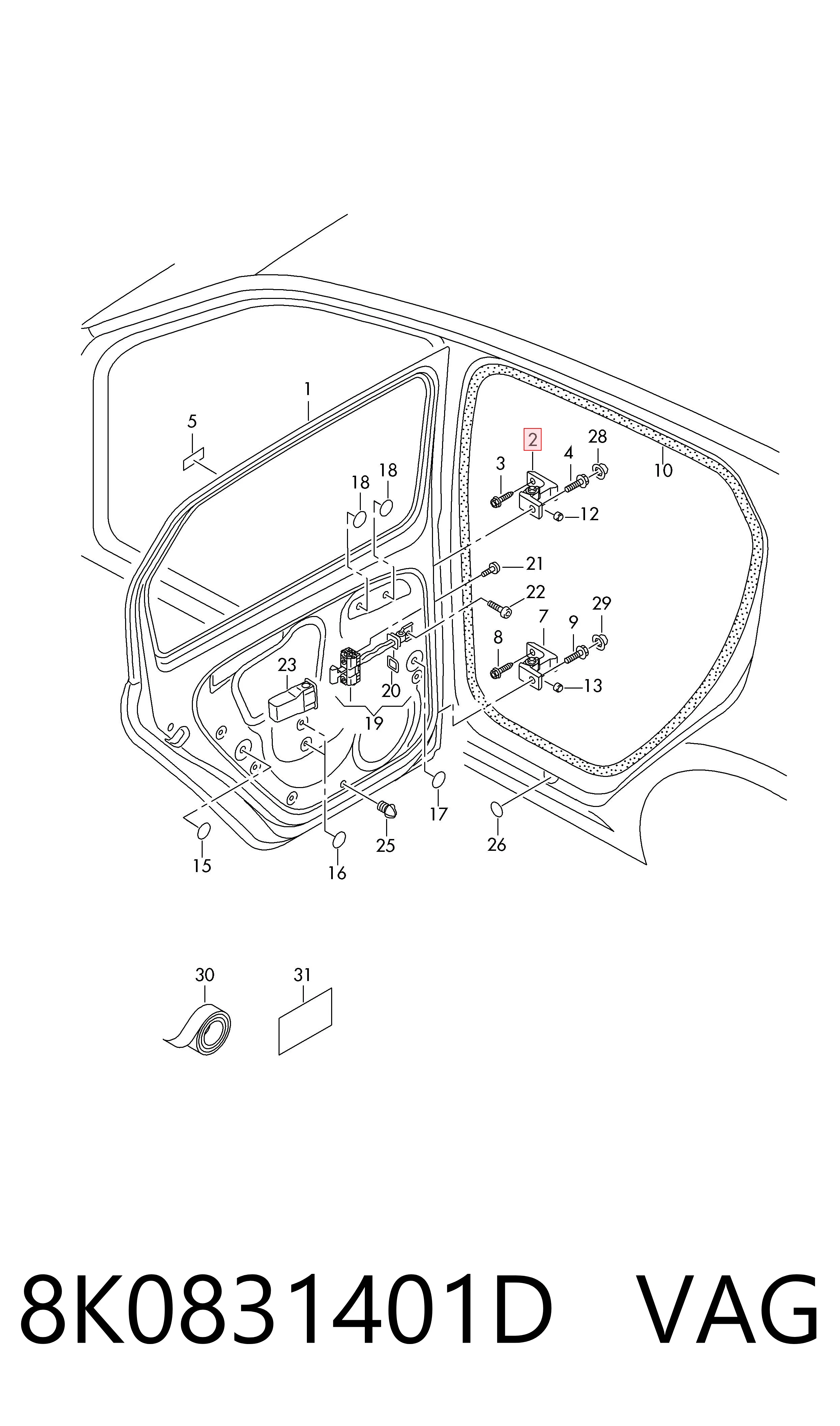 8K0831401D VAG Bisagra de puerta trasera izquierda
