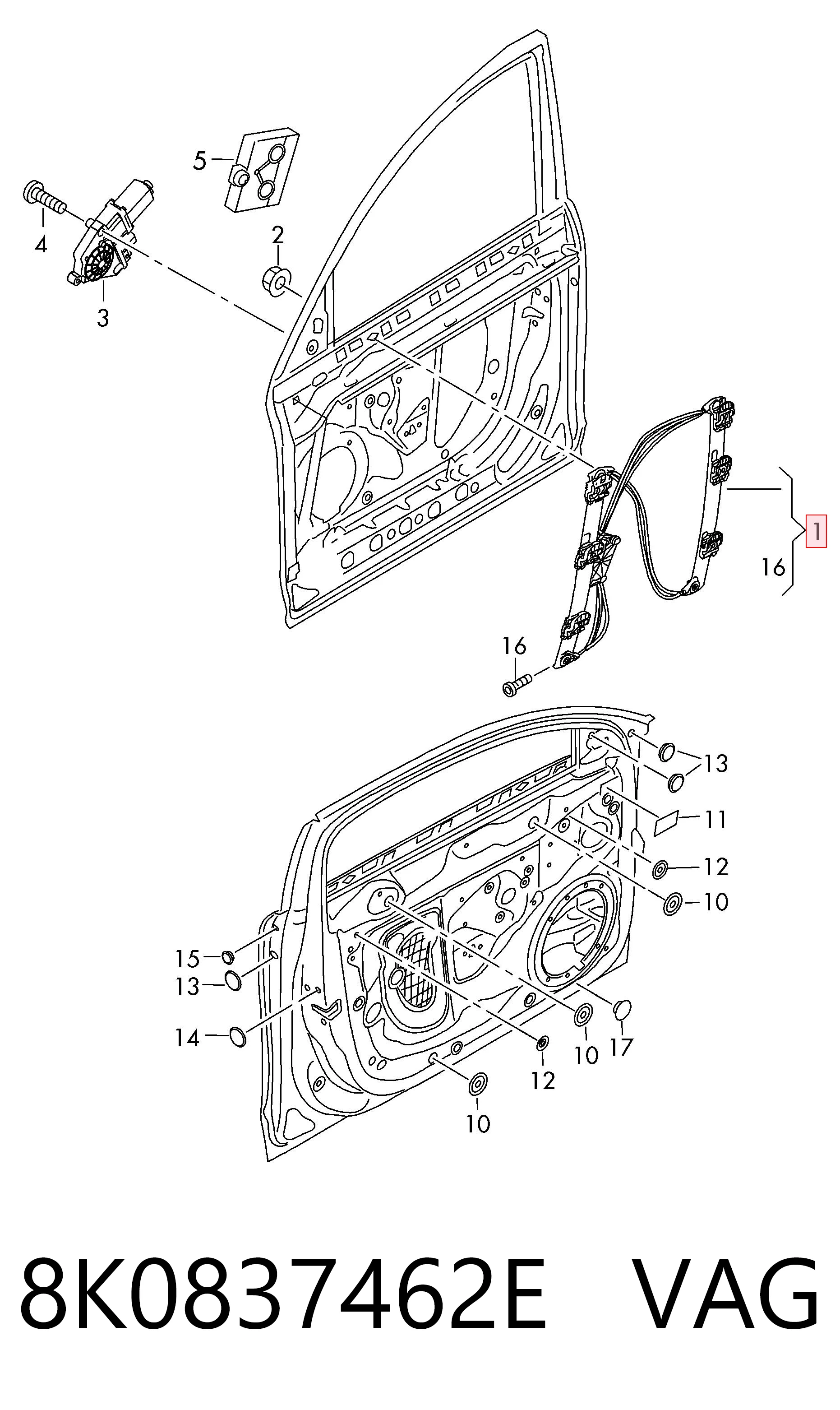Comprar Mecanismo de elevalunas de la puerta delantera derecha Audi A4  8ED a bajo precio