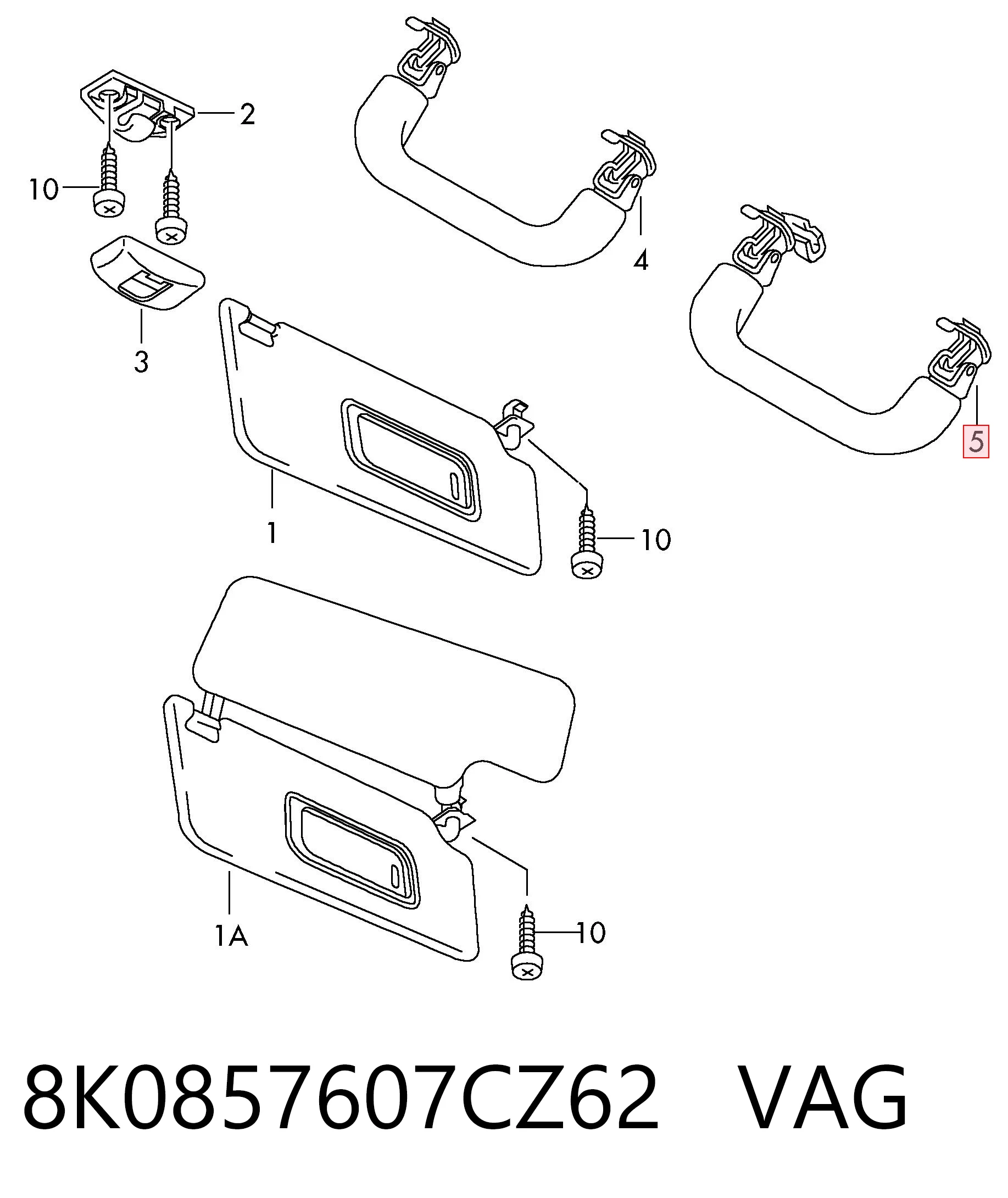8K0857607CZ62 VAG Asa de techo