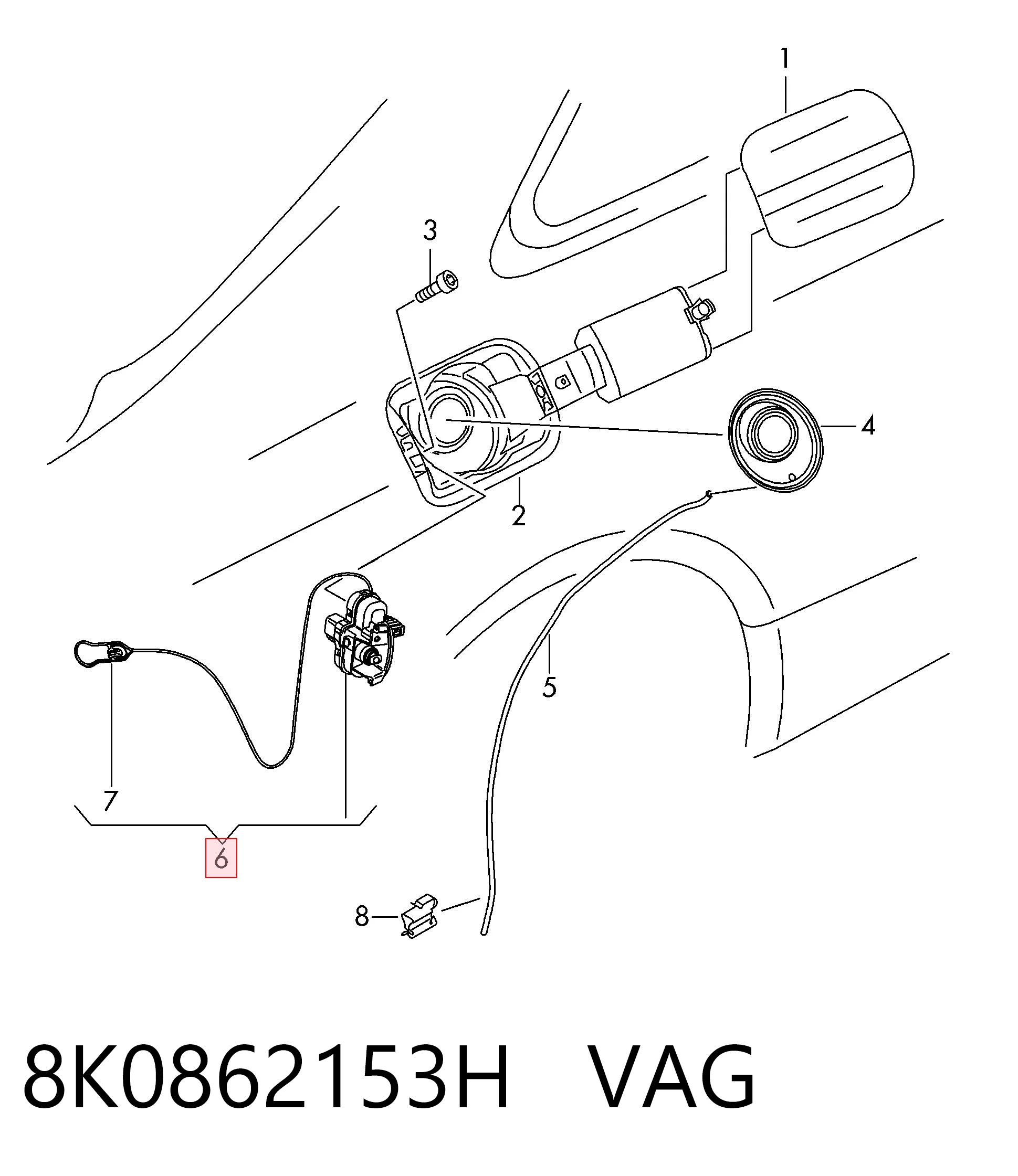 8K0862153H VAG Cerradura de la tapa del depósito de combustible