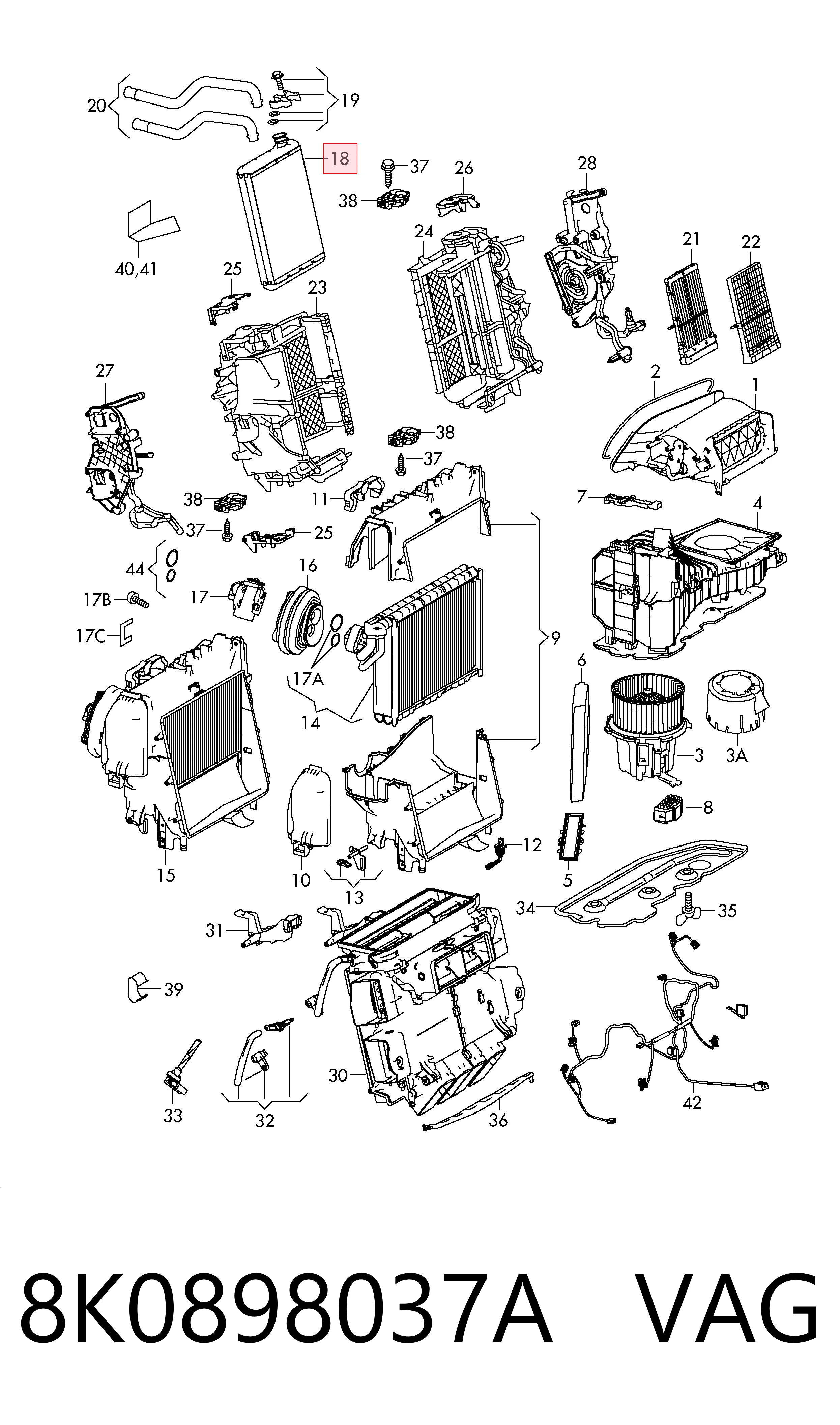 8K0898037A VAG Radiador interior