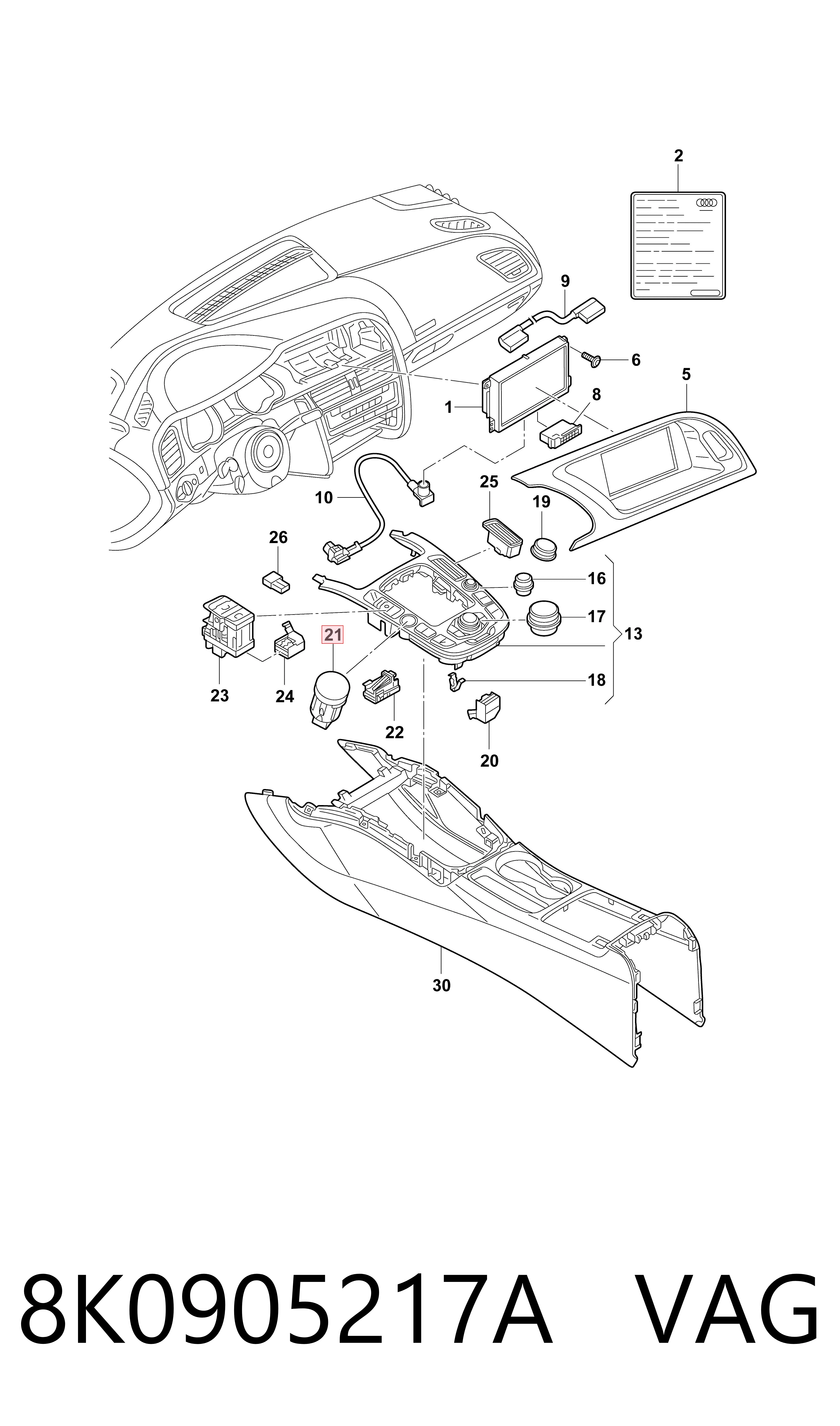 8K0905217A VAG Botón de arranque del motor