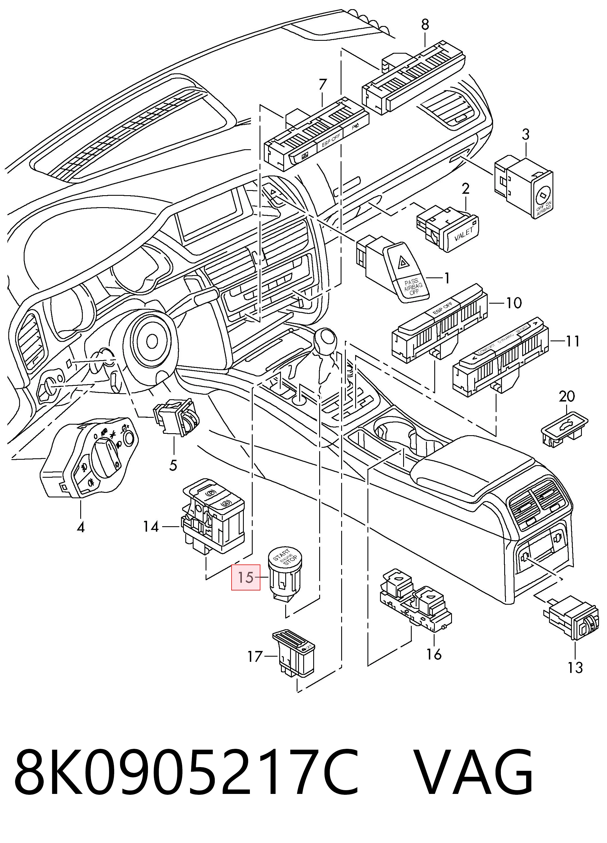 Botón de arranque del motor VAG 8K0905217C precio, desde 85,04 EUR
