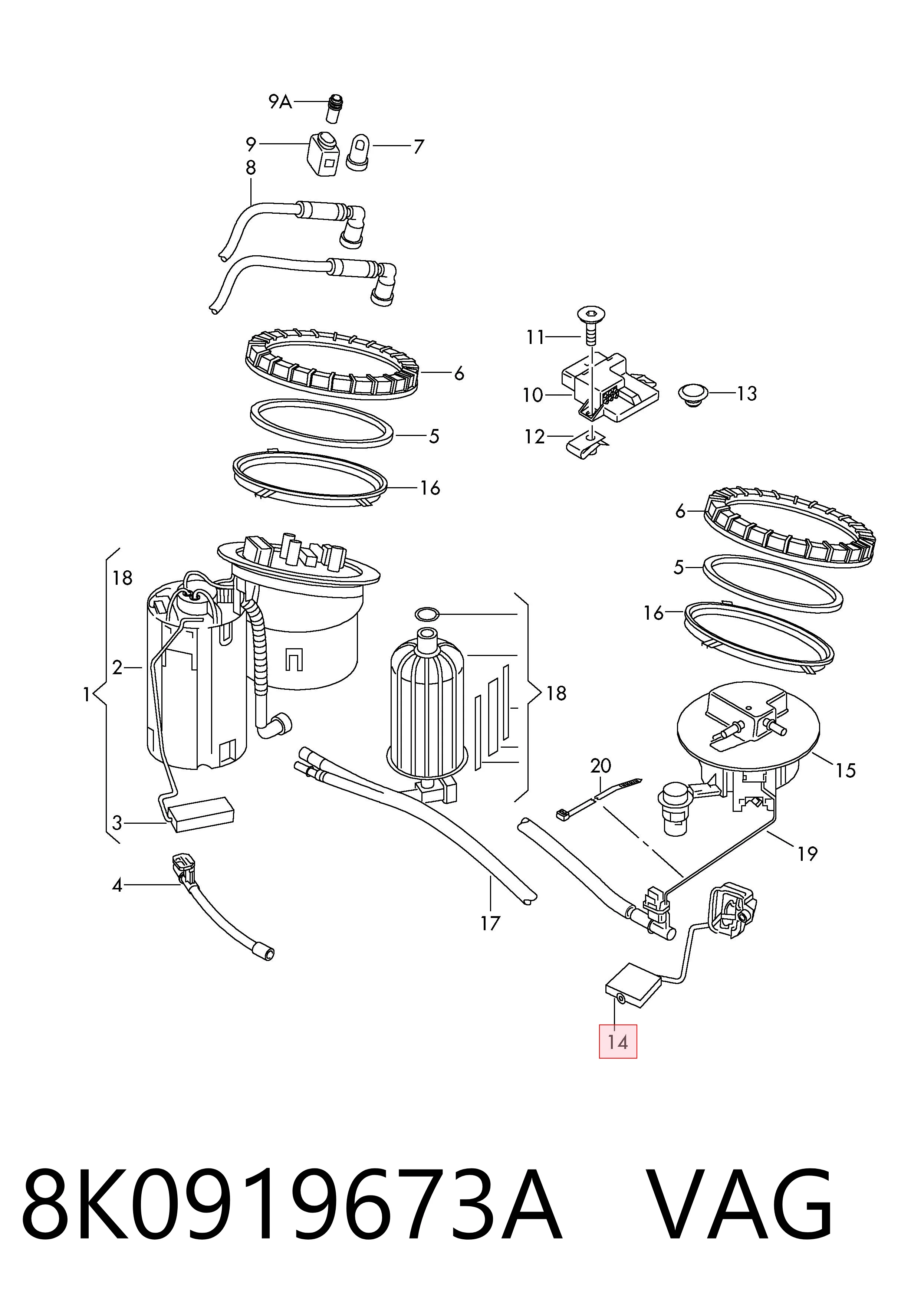 8K0919673A VAG Sensor de nivel de combustible trasero