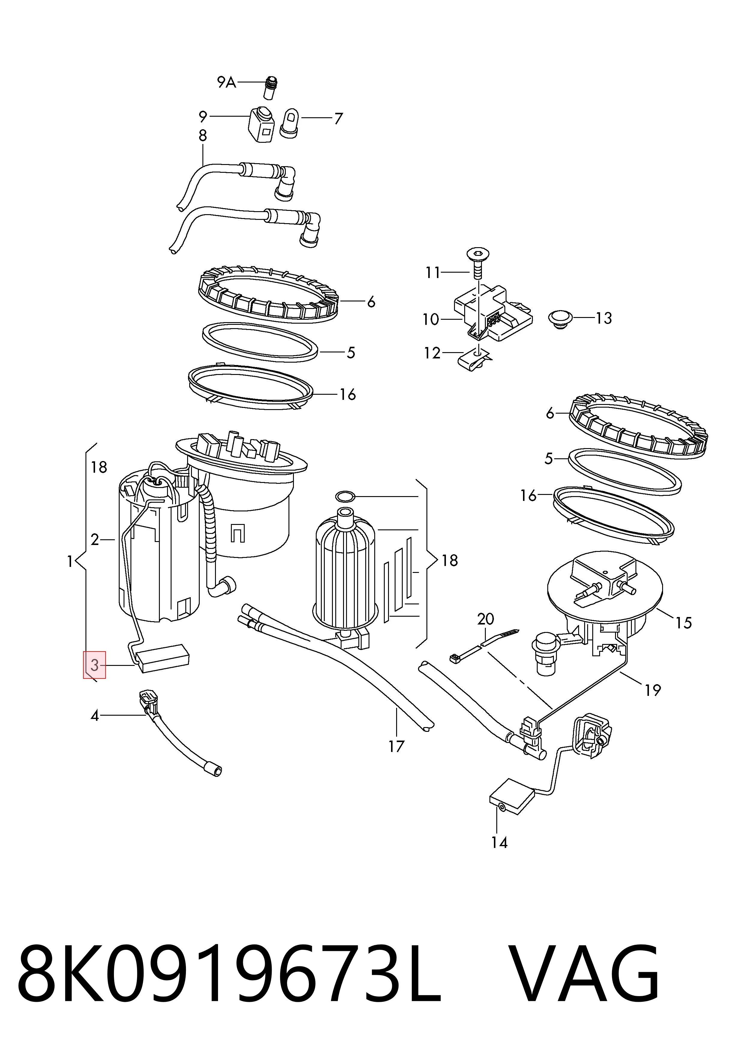 8K0919673L VAG Sensor de nivel de combustible derecho