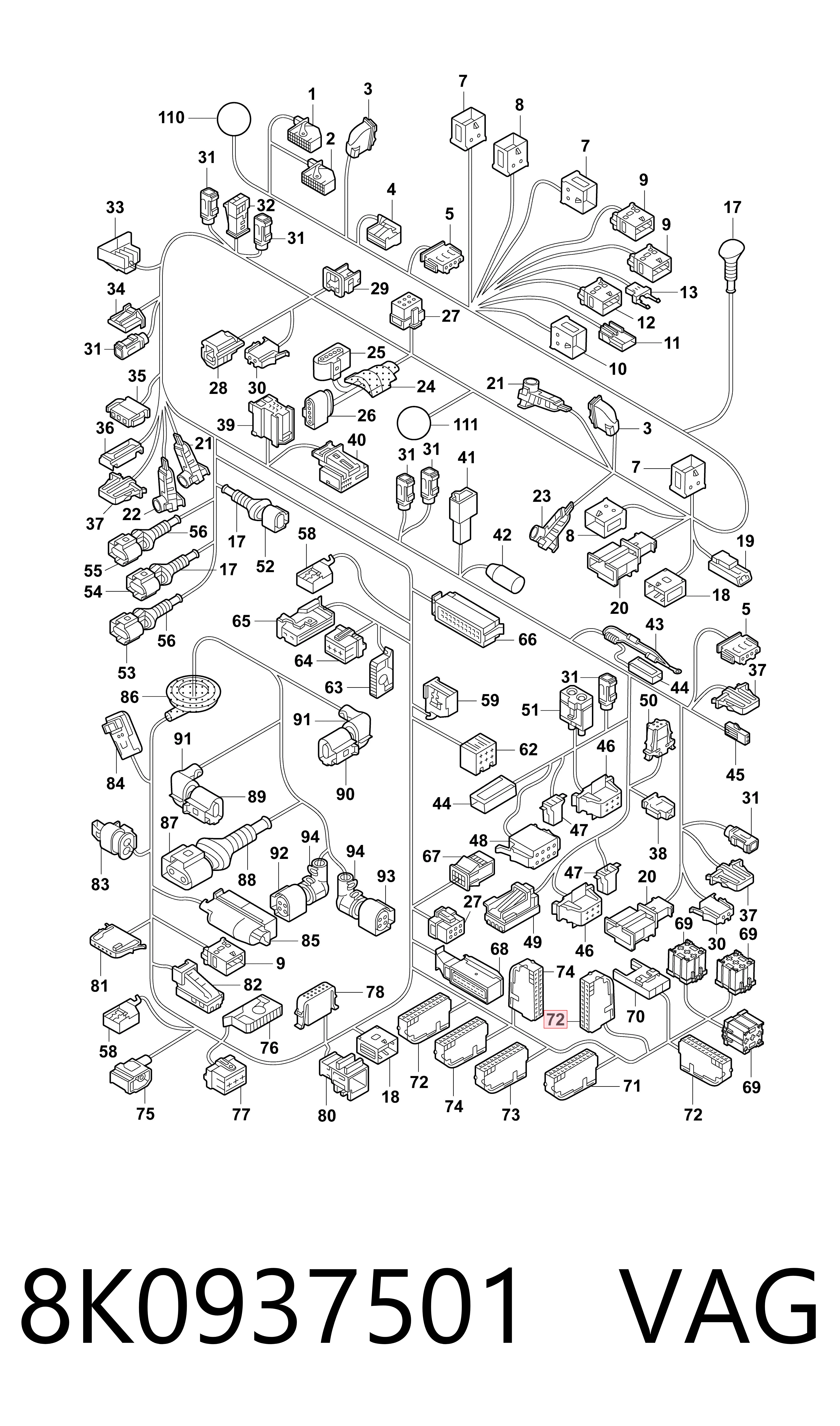 8K0937501 VAG Caja de fusibles trasera interior