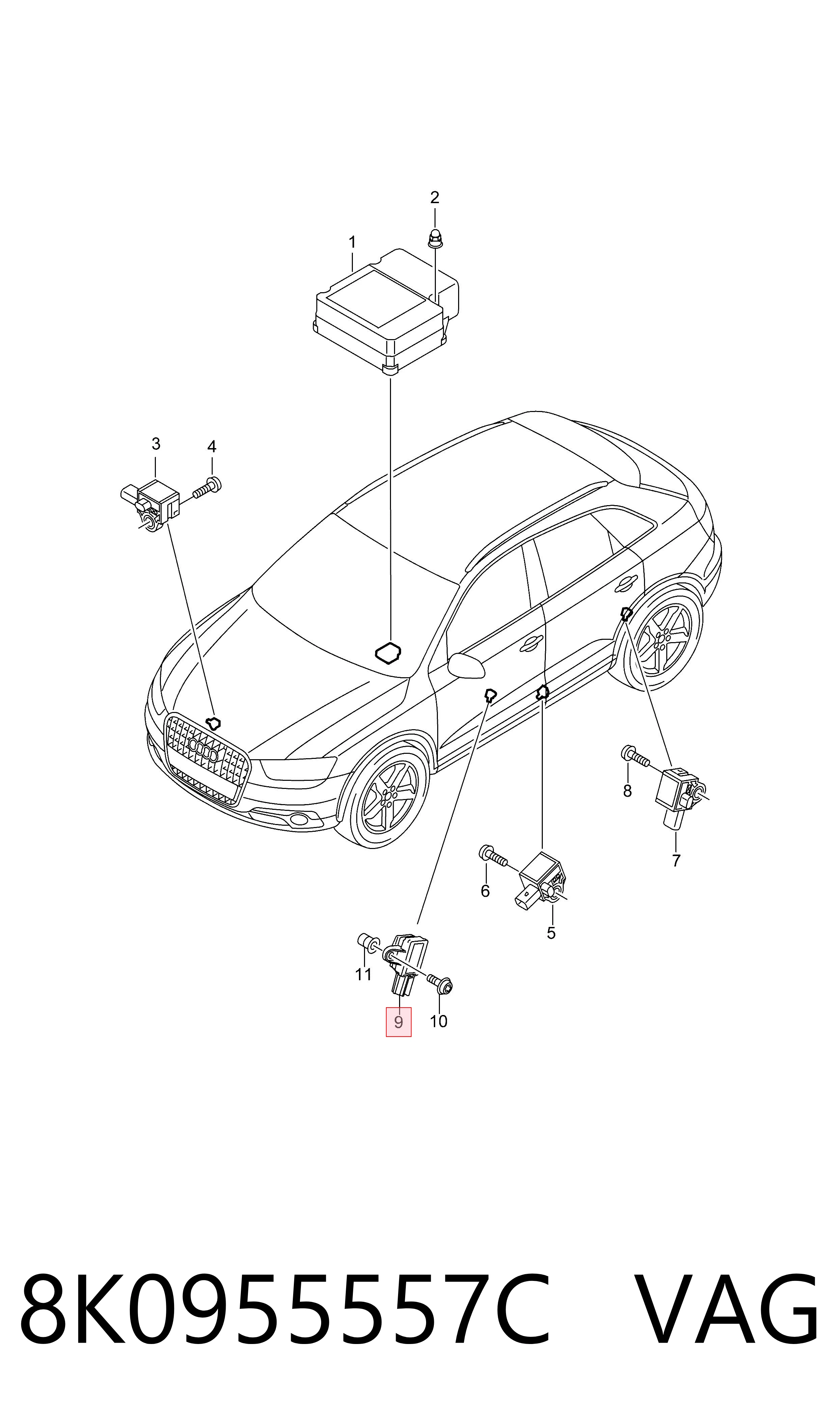 8K0955557C VAG Sensor de airbag delantero