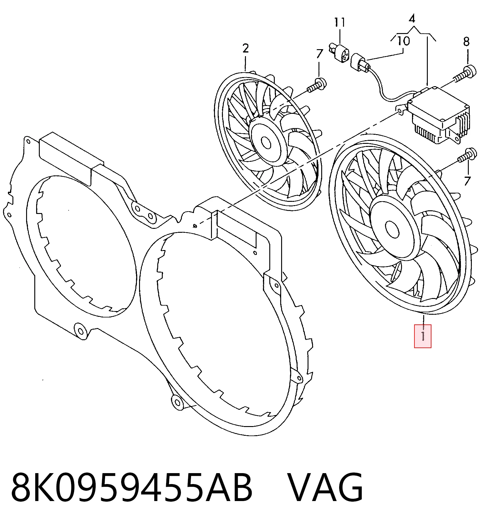 8K0959455AB VAG Ventilador eléctrico de refrigeración completo izquierdo (motor y hélice)