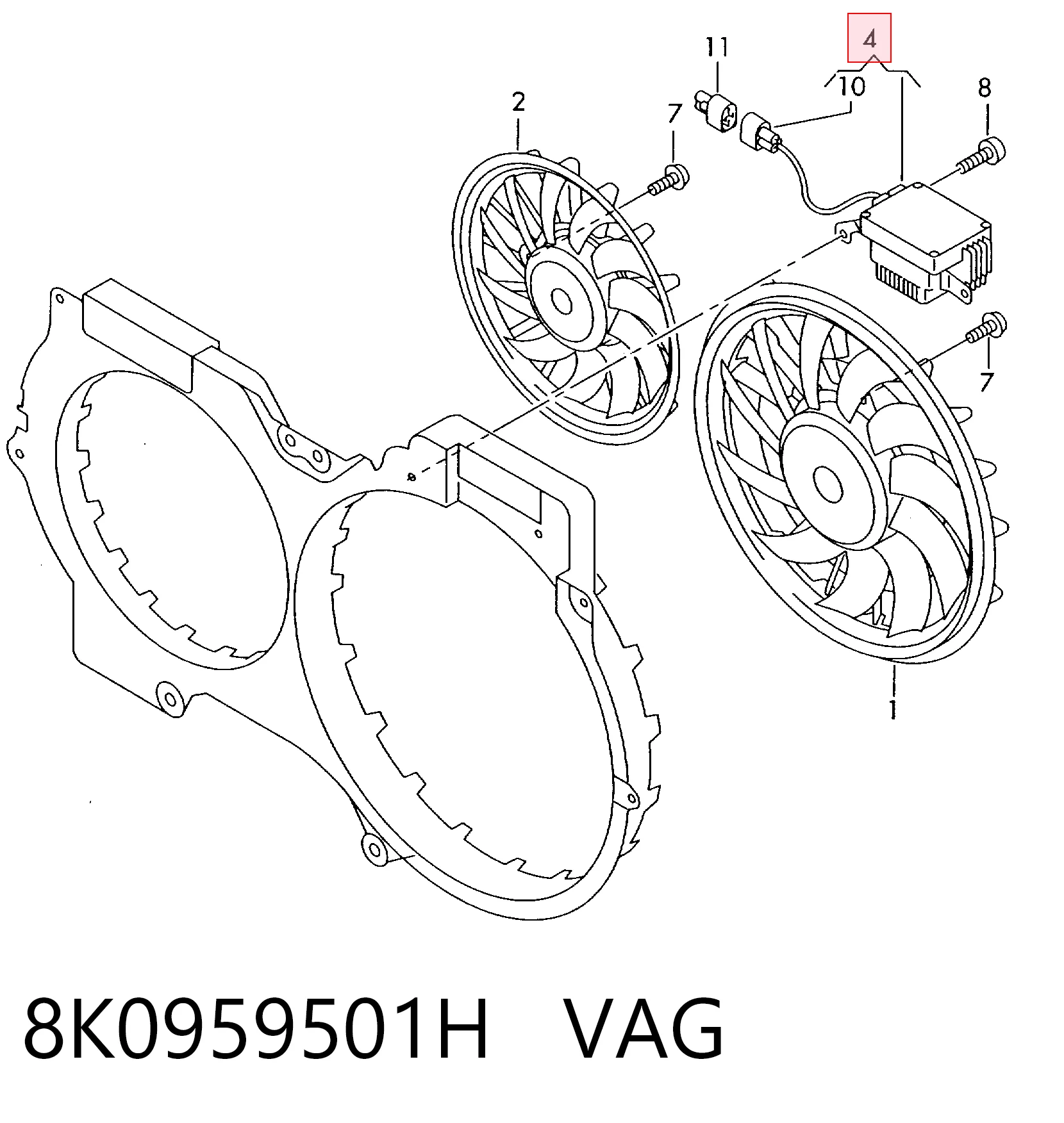 8K0959501H VAG Regulador de velocidad del ventilador de refrigeración (unidad de control)