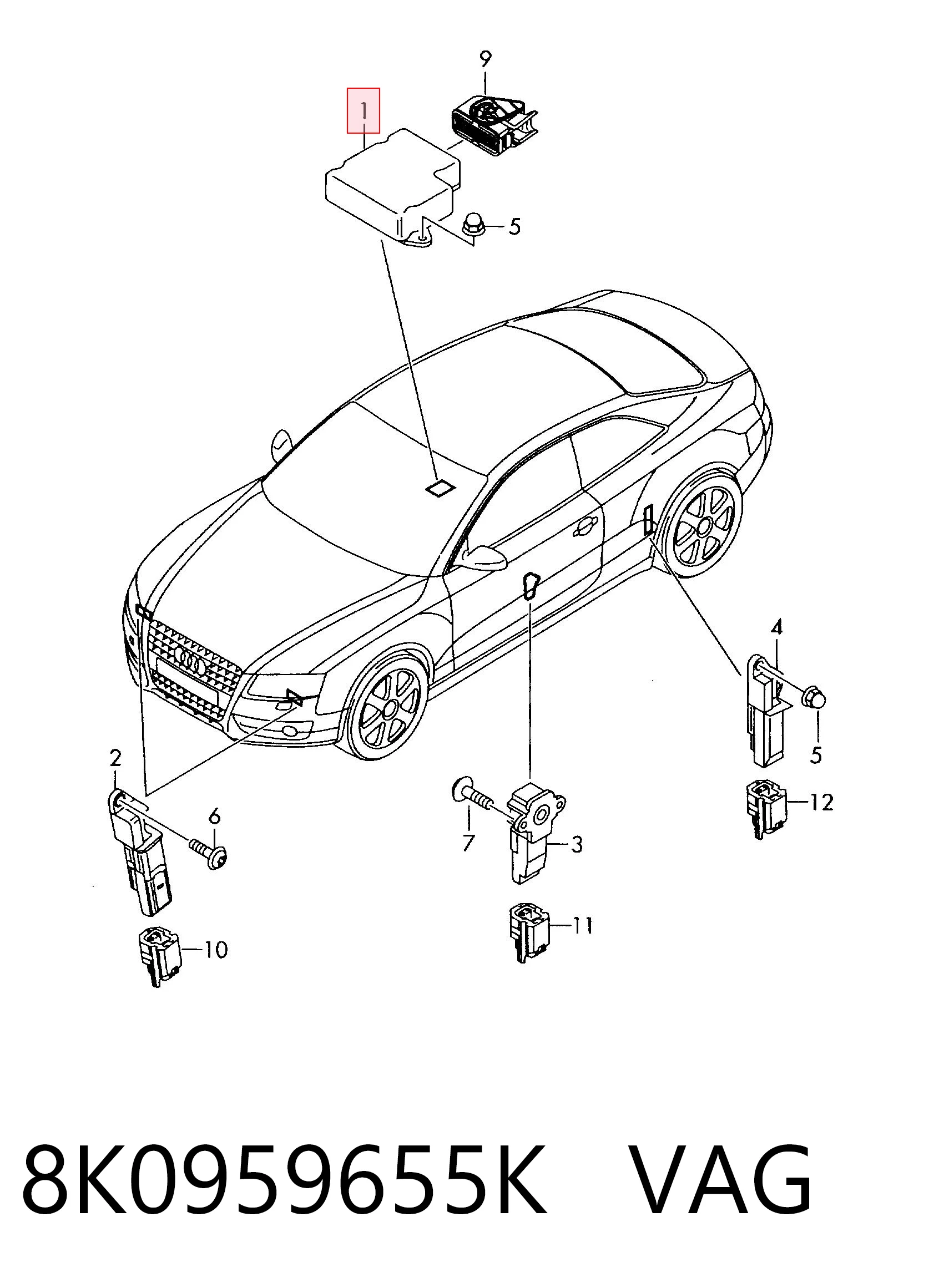 8K0959655K VAG Módulo de control de airbag