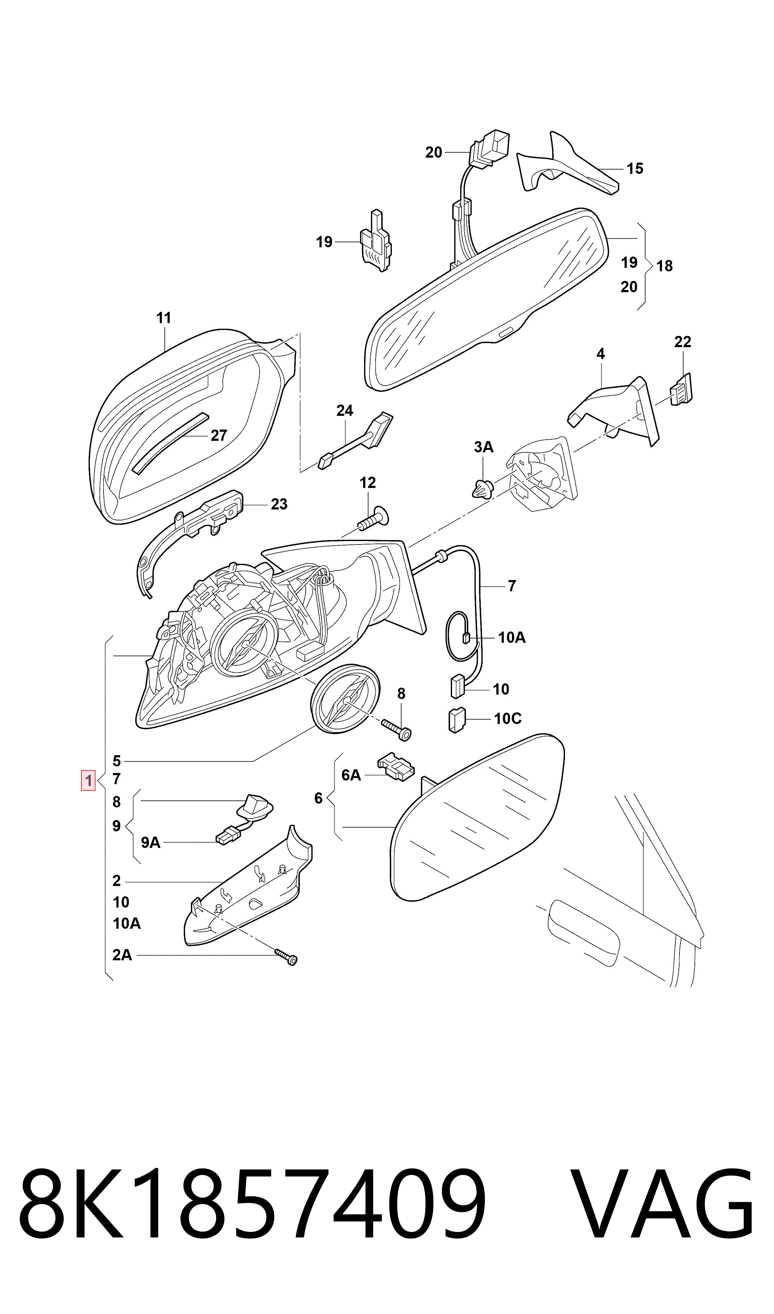 Comprar Espejo de retrovisor izquierdo Audi A4 B8 8K2