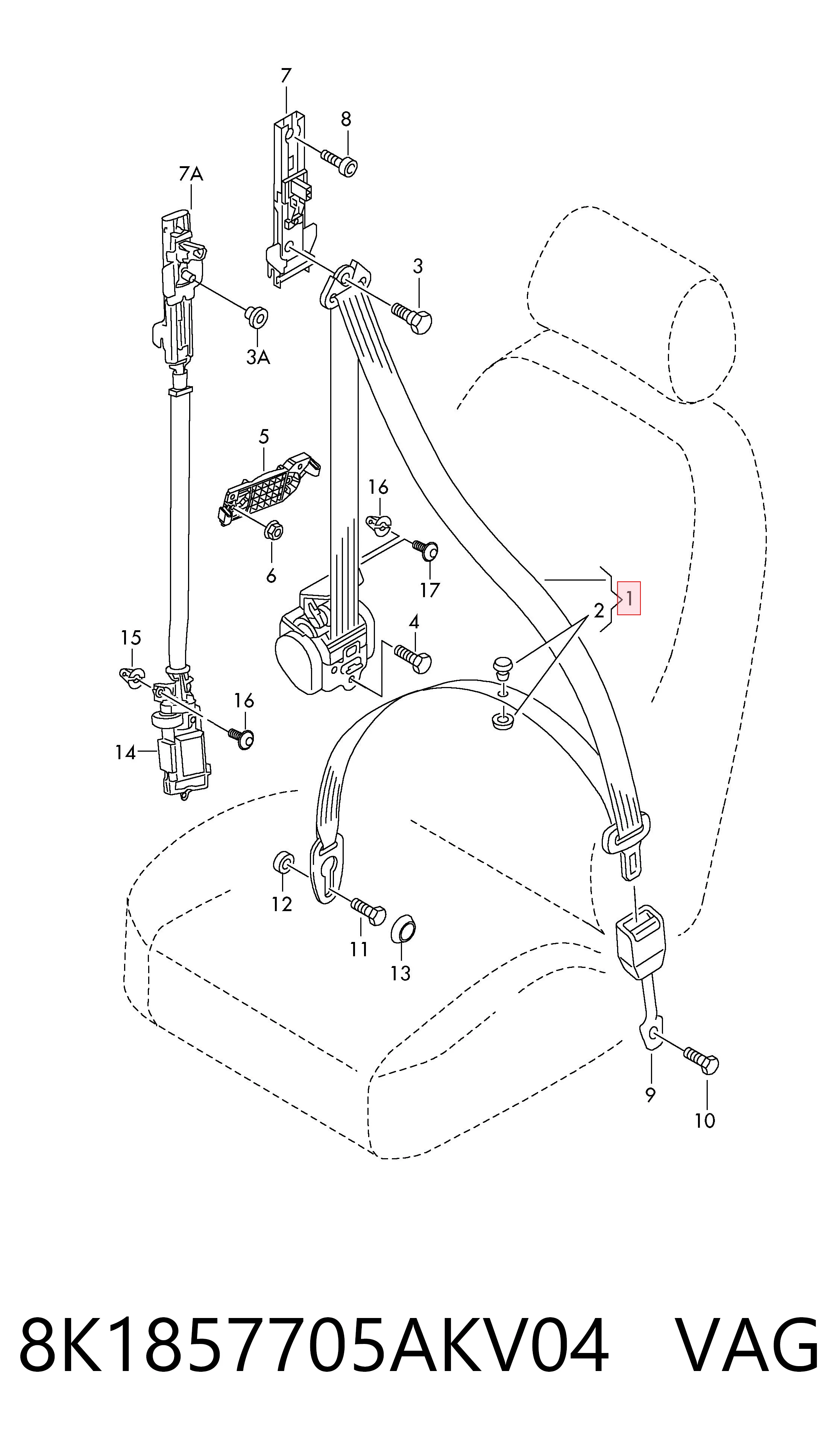 8K1857705AKV04 VAG Cinturón de seguridad delantero izquierdo