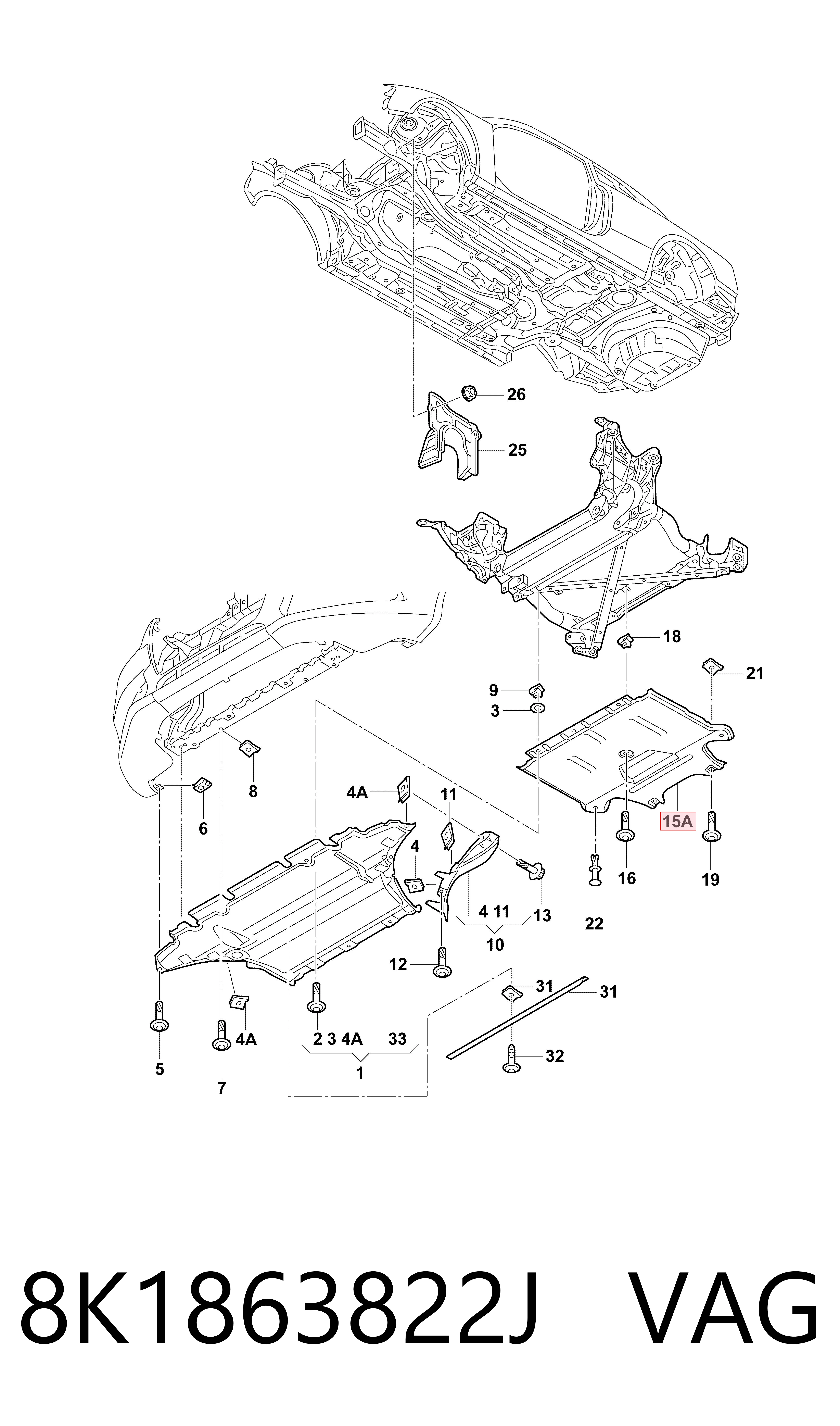 8K1863822J VAG Protección trasera del motor