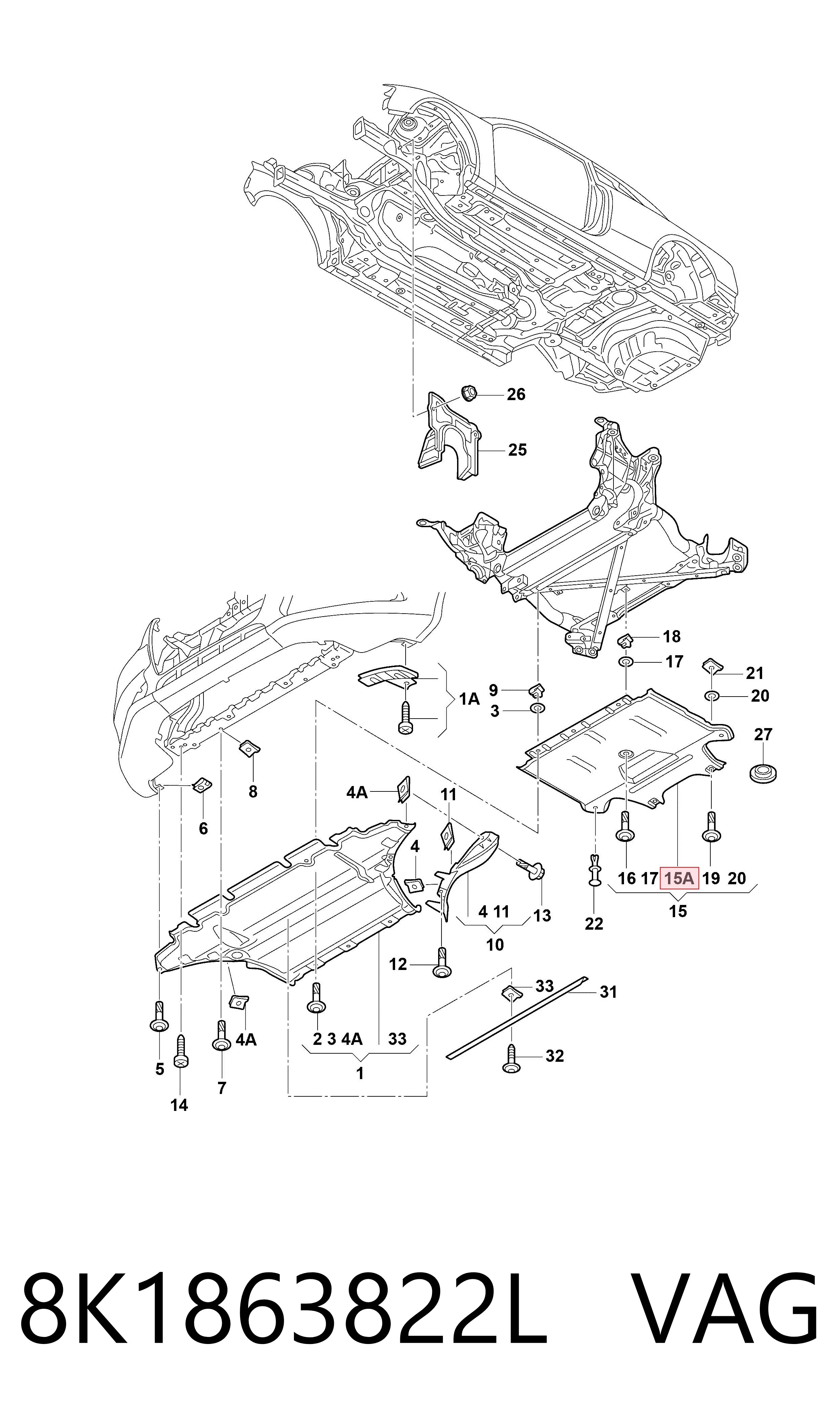8K1863822L VAG Protección trasera del motor