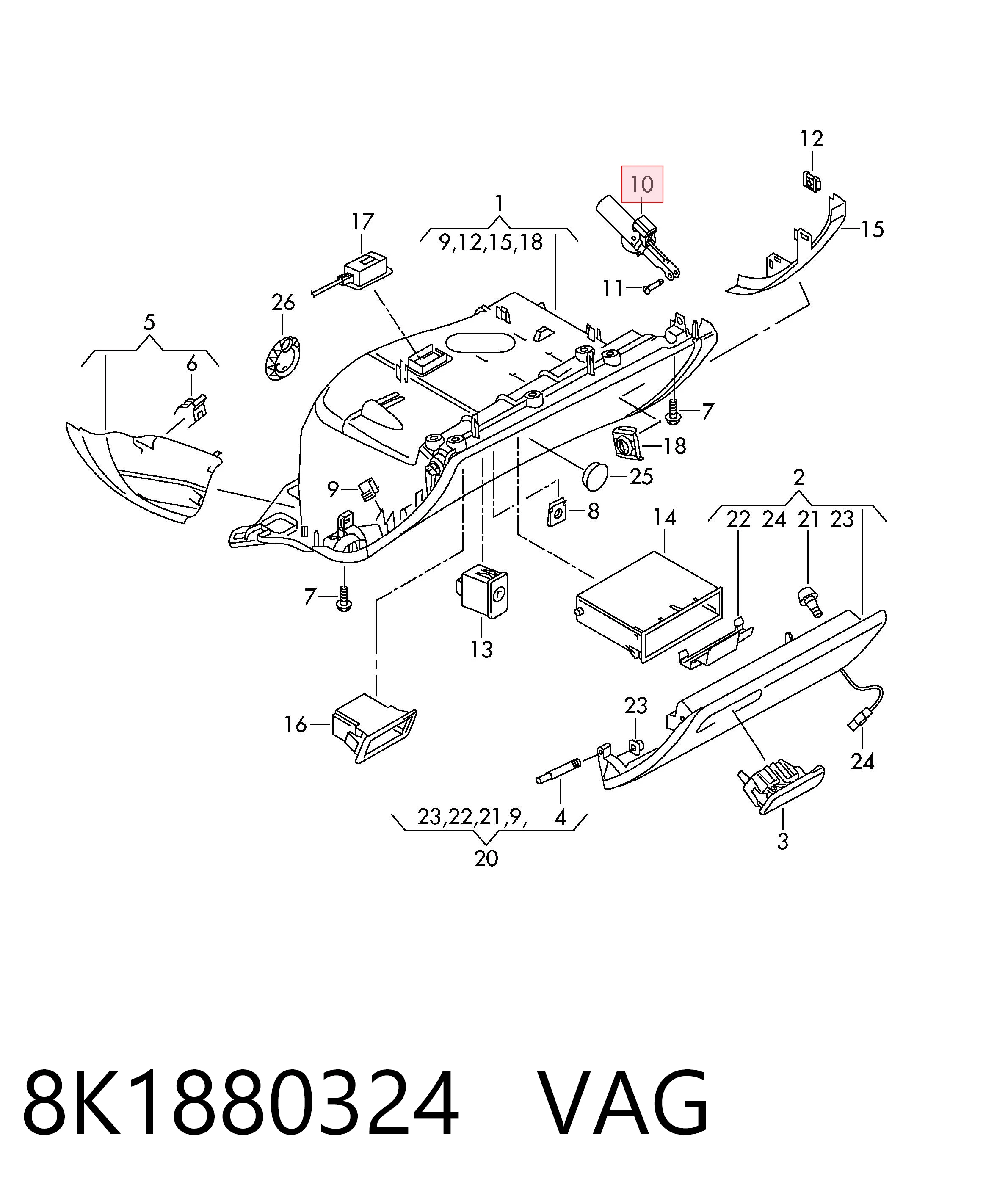 8K1880324 VAG Amortiguador de tapa de guantera