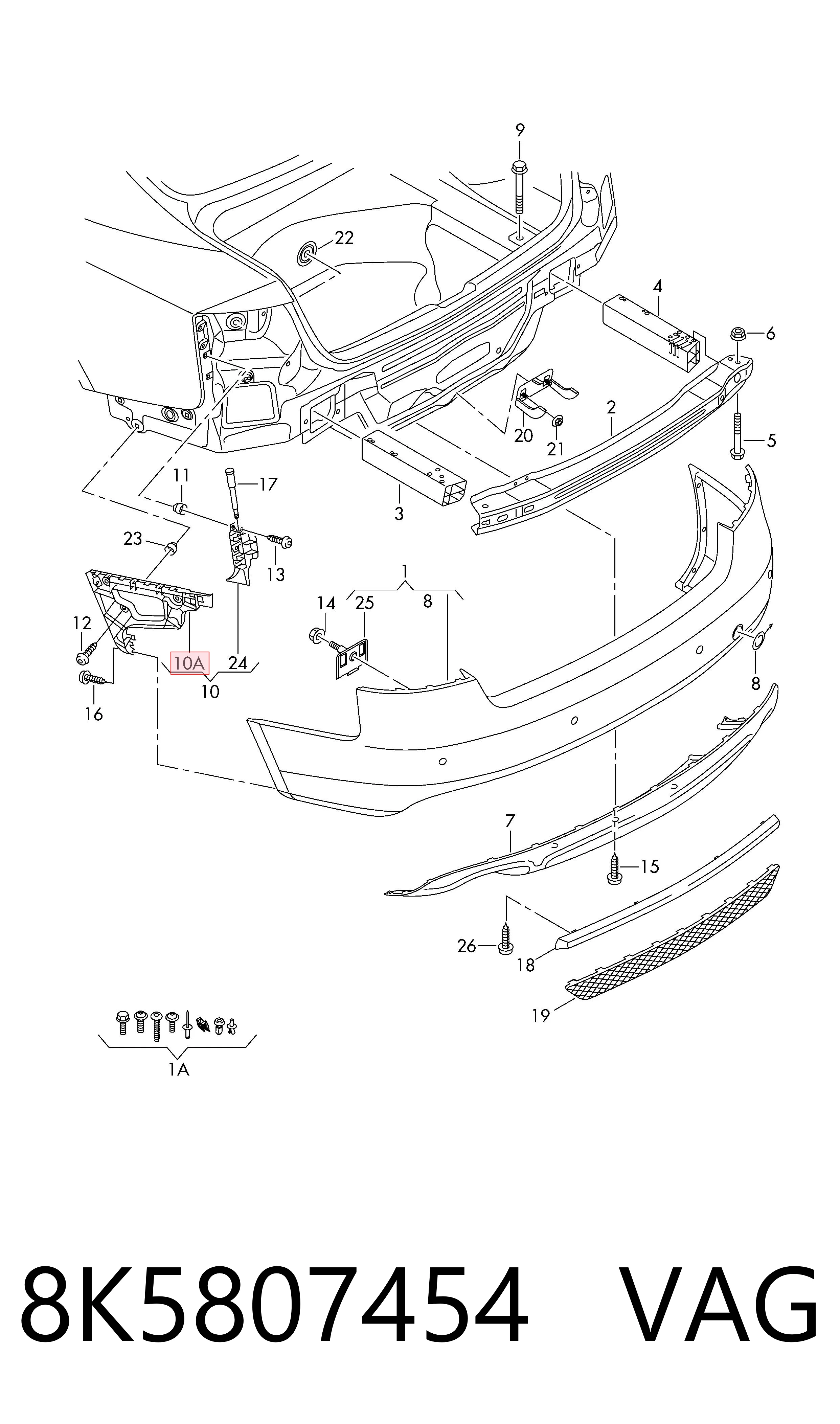 8K5807454 VAG Soporte del paragolpes trasero derecho