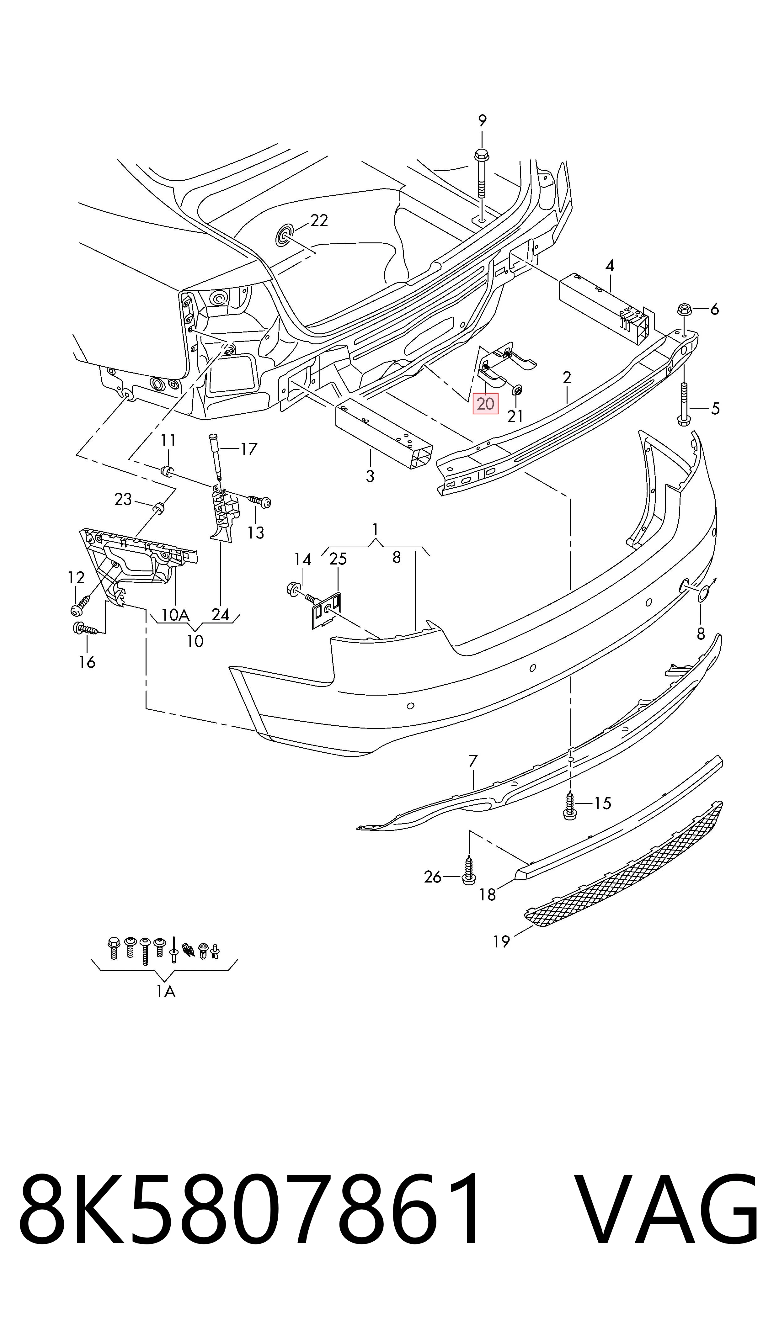 8K5807861 VAG Soporte de parachoques trasero