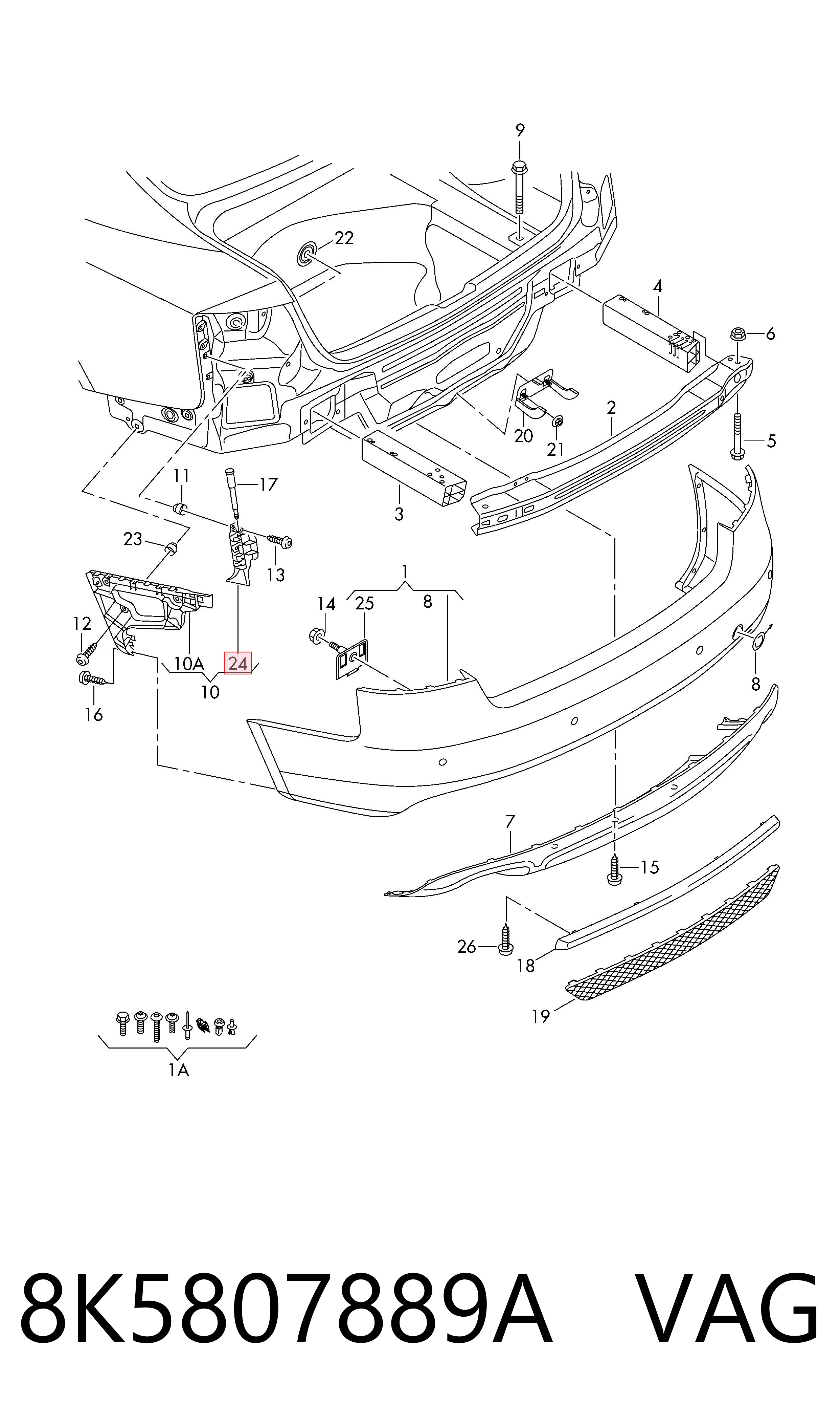 8K5807889A VAG Soporte de paragolpes trasero izquierdo