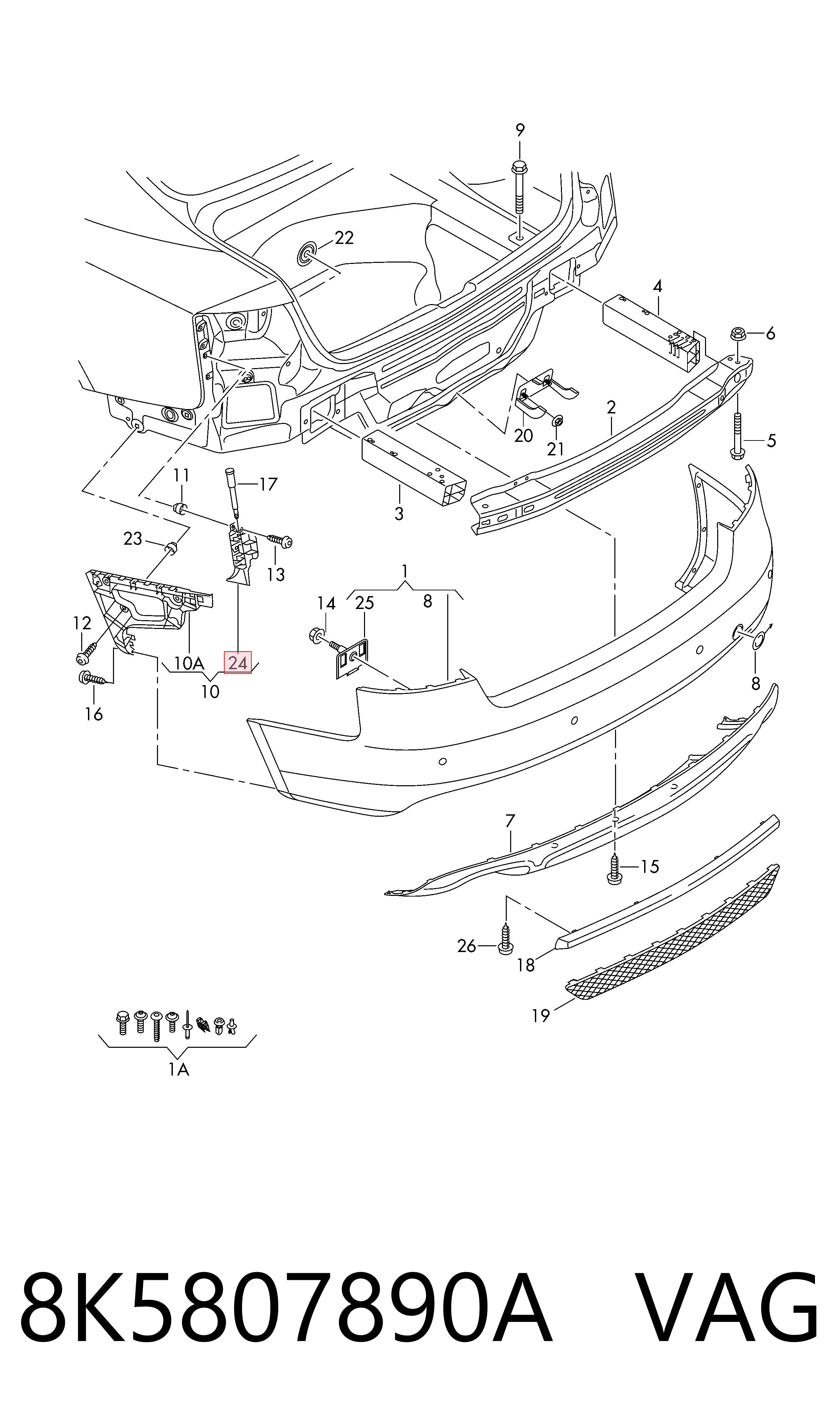 Soporte del parachoques trasero derecho 8K5807890A VAG