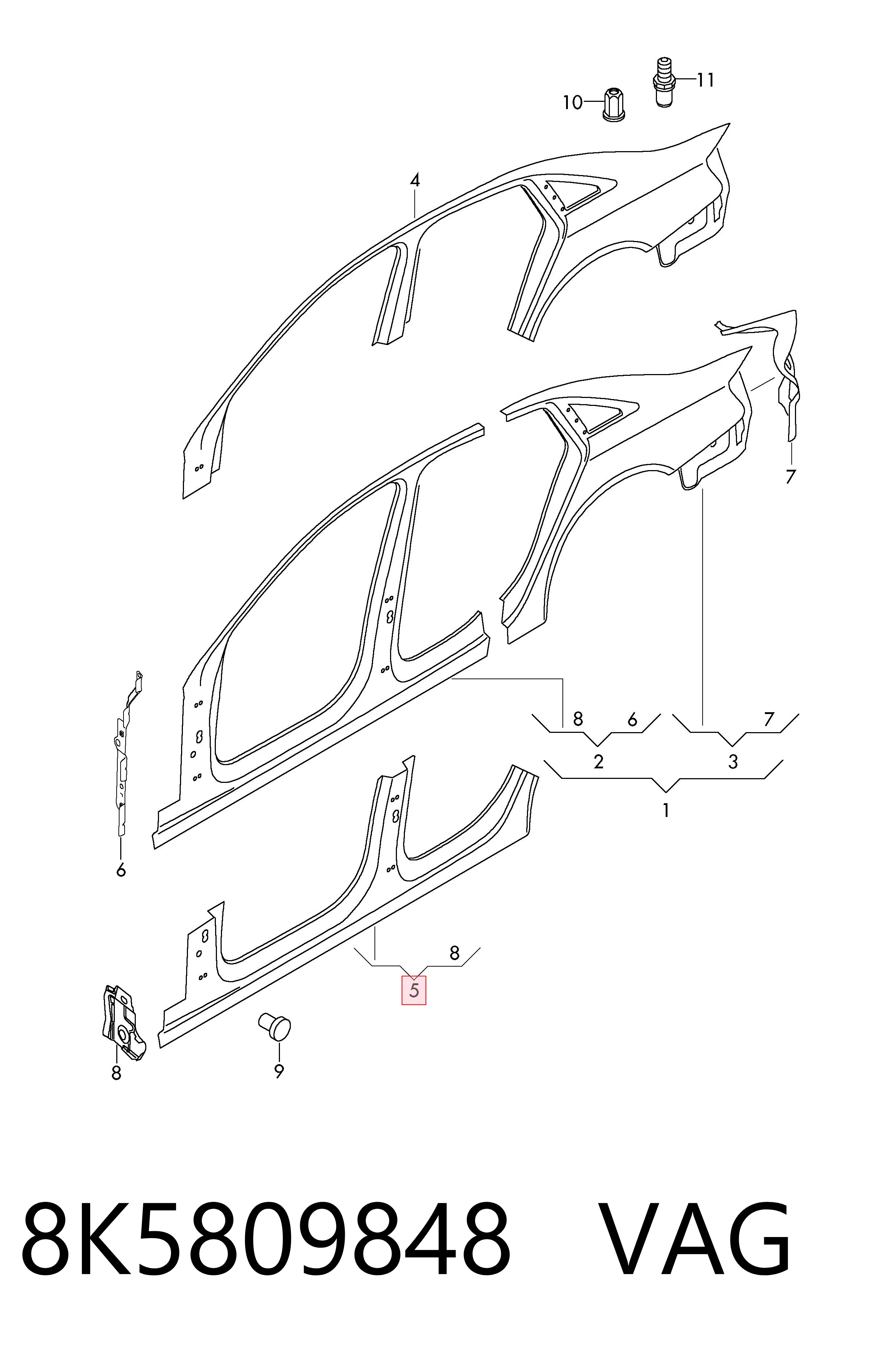 Comprar Umbral exterior derecho Audi A4  8K2 a bajo precio