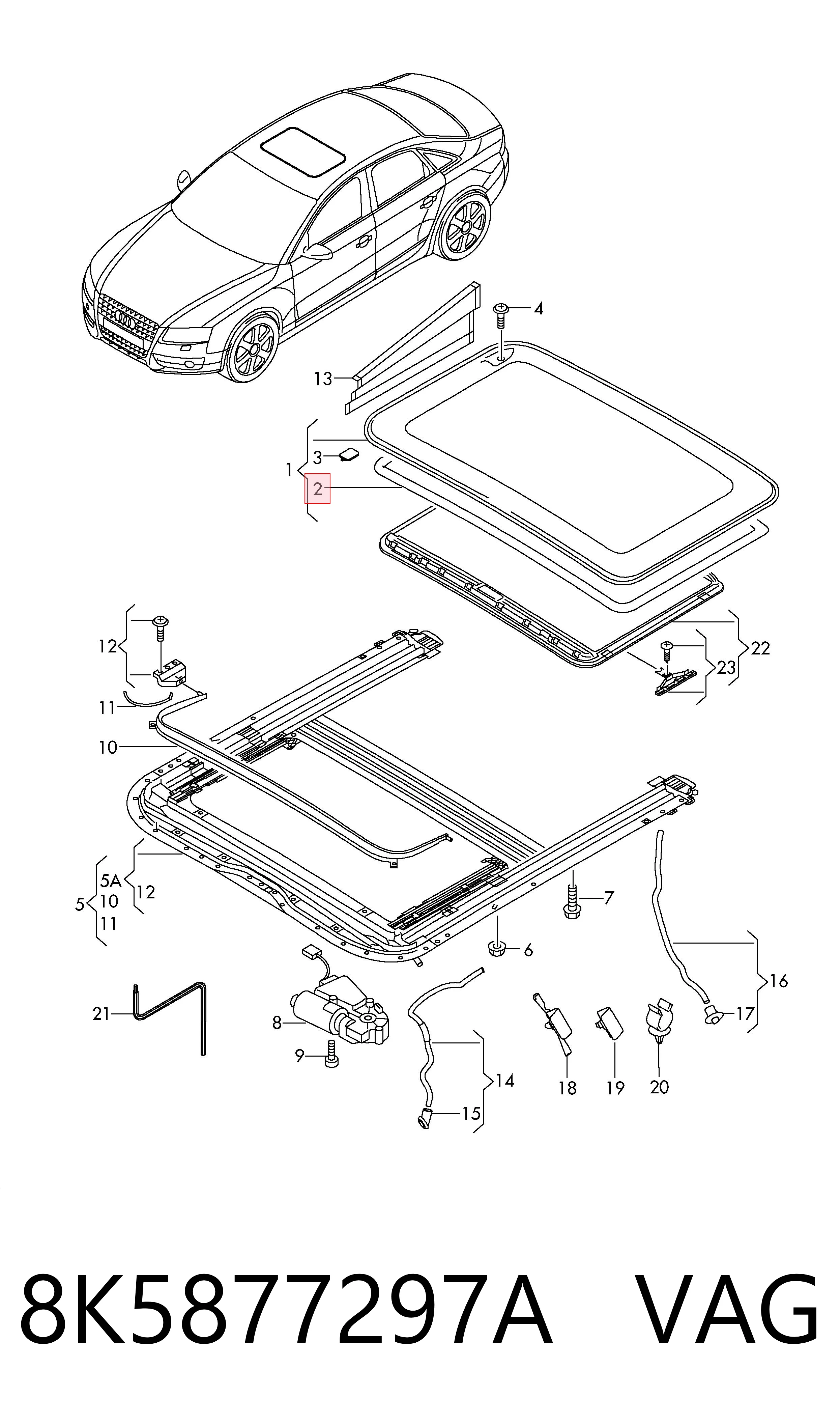 8K5877297A VAG Sellador de techo corredizo