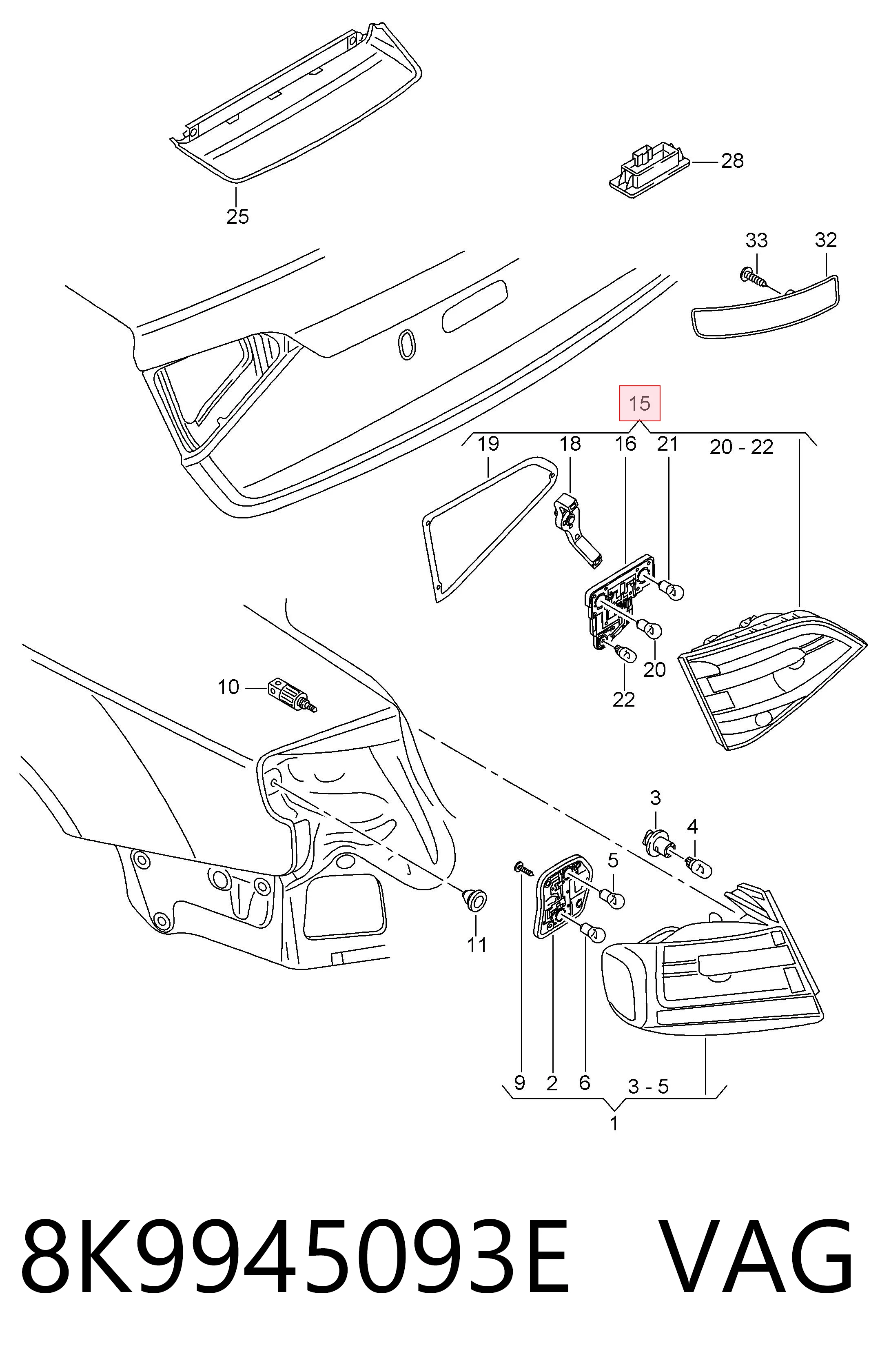Piloto trasero interior izquierdo VAG 8K9945093E precio, desde 121,97 EUR
