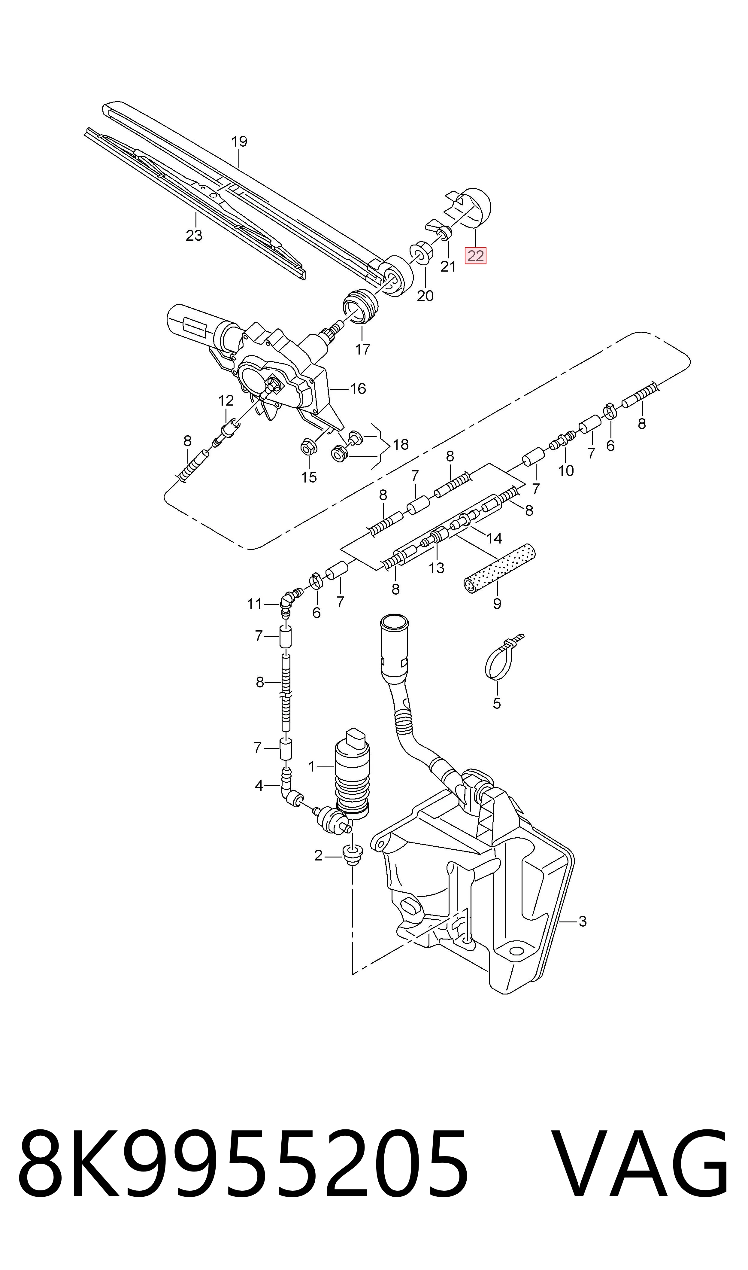 8K9955205 VAG Tapa de la tuerca del brazo del limpiaparabrisas trasero
