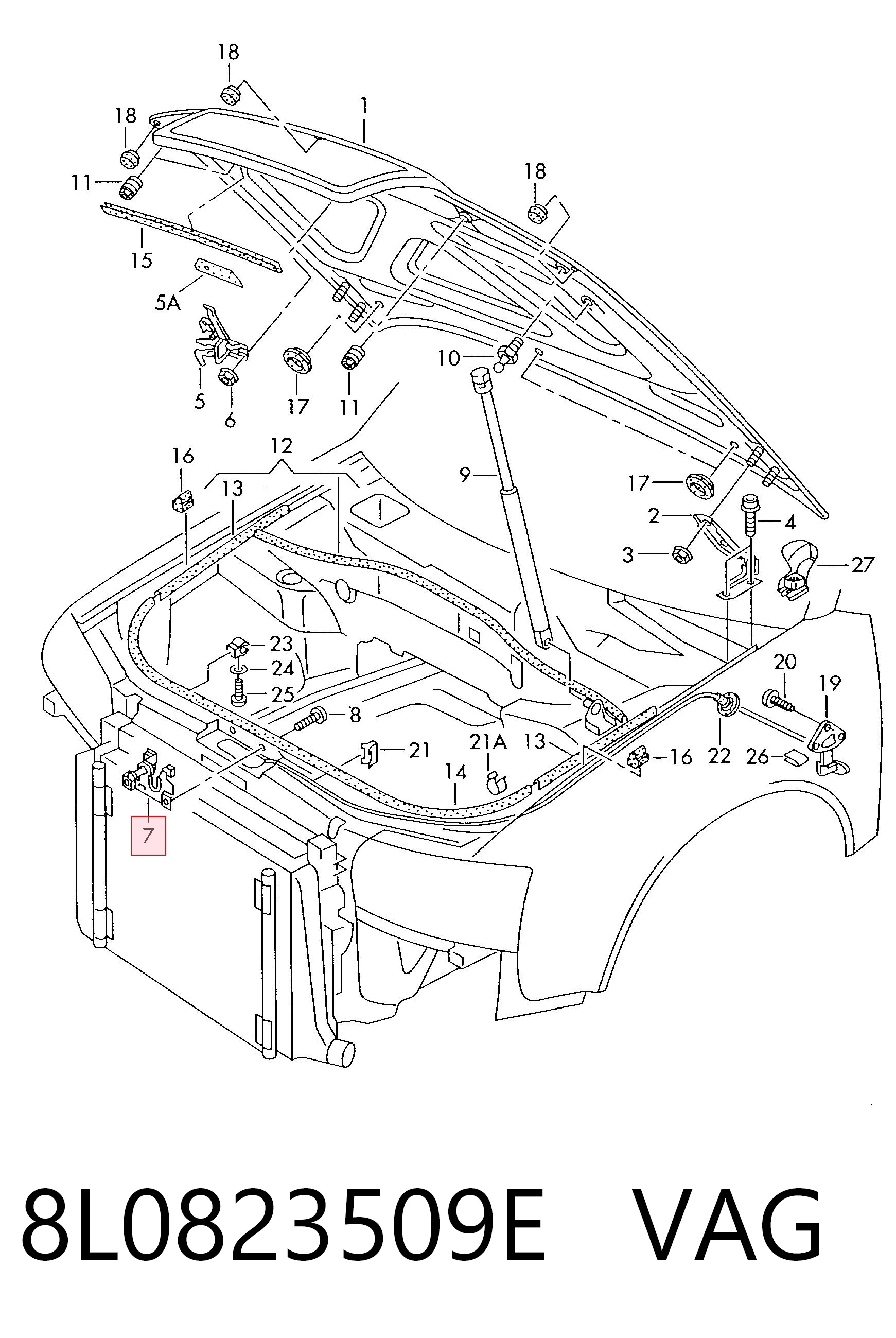 8L0823509E VAG Cerradura de Capot