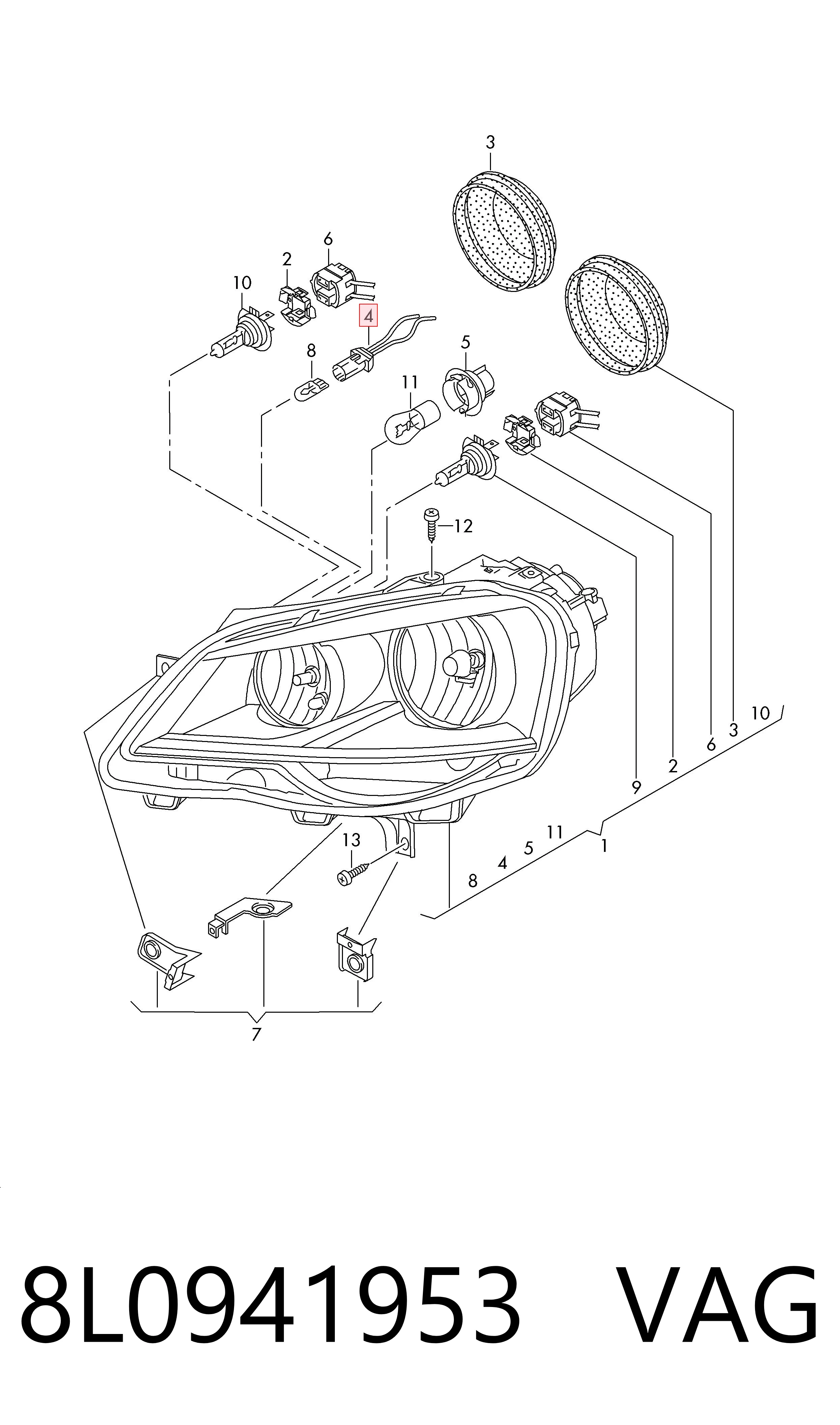 8L0941953 VAG Portalámparas de faro