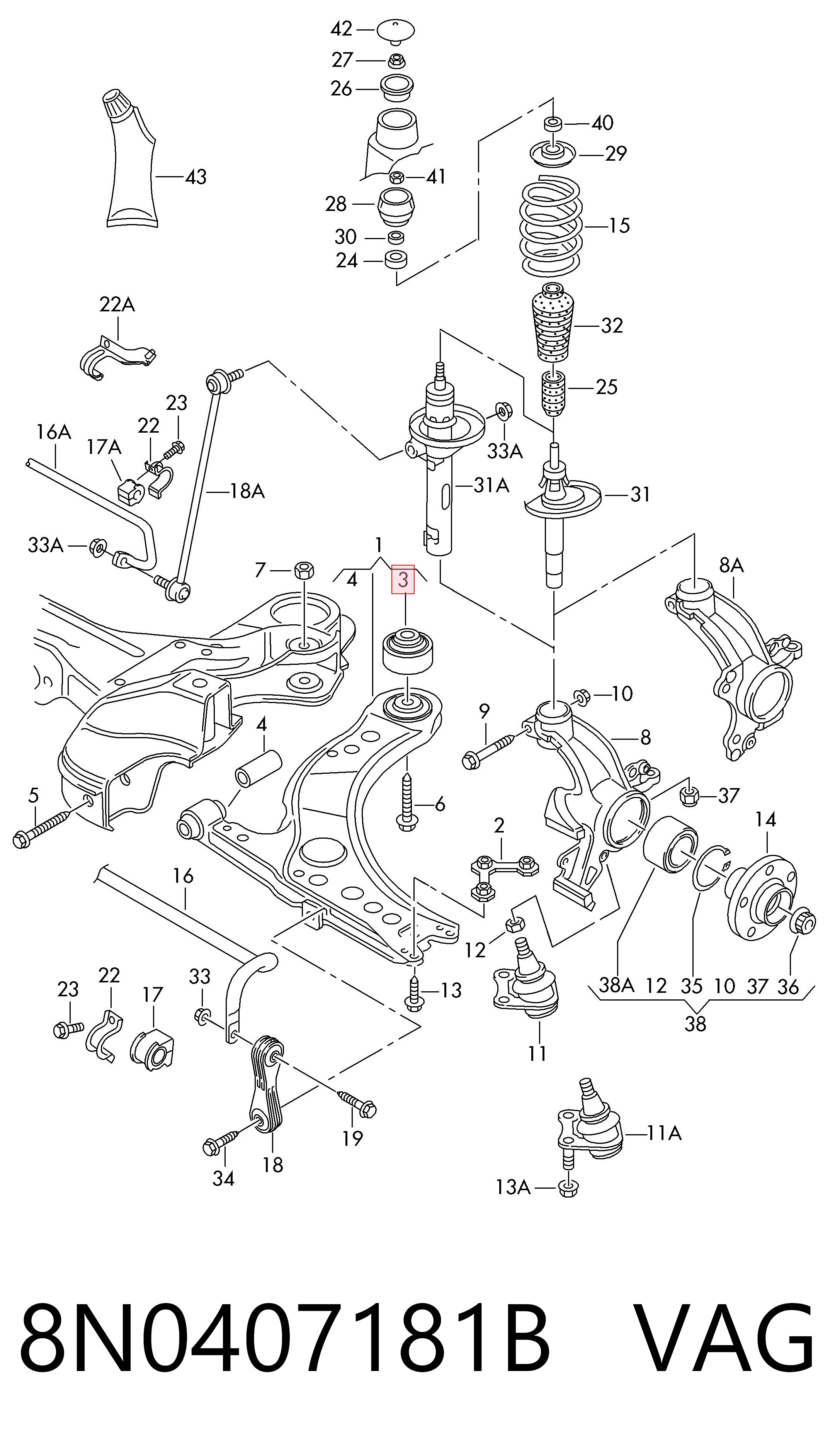 8N0407181B VAG Silentblock de brazo de suspensión delantero inferior