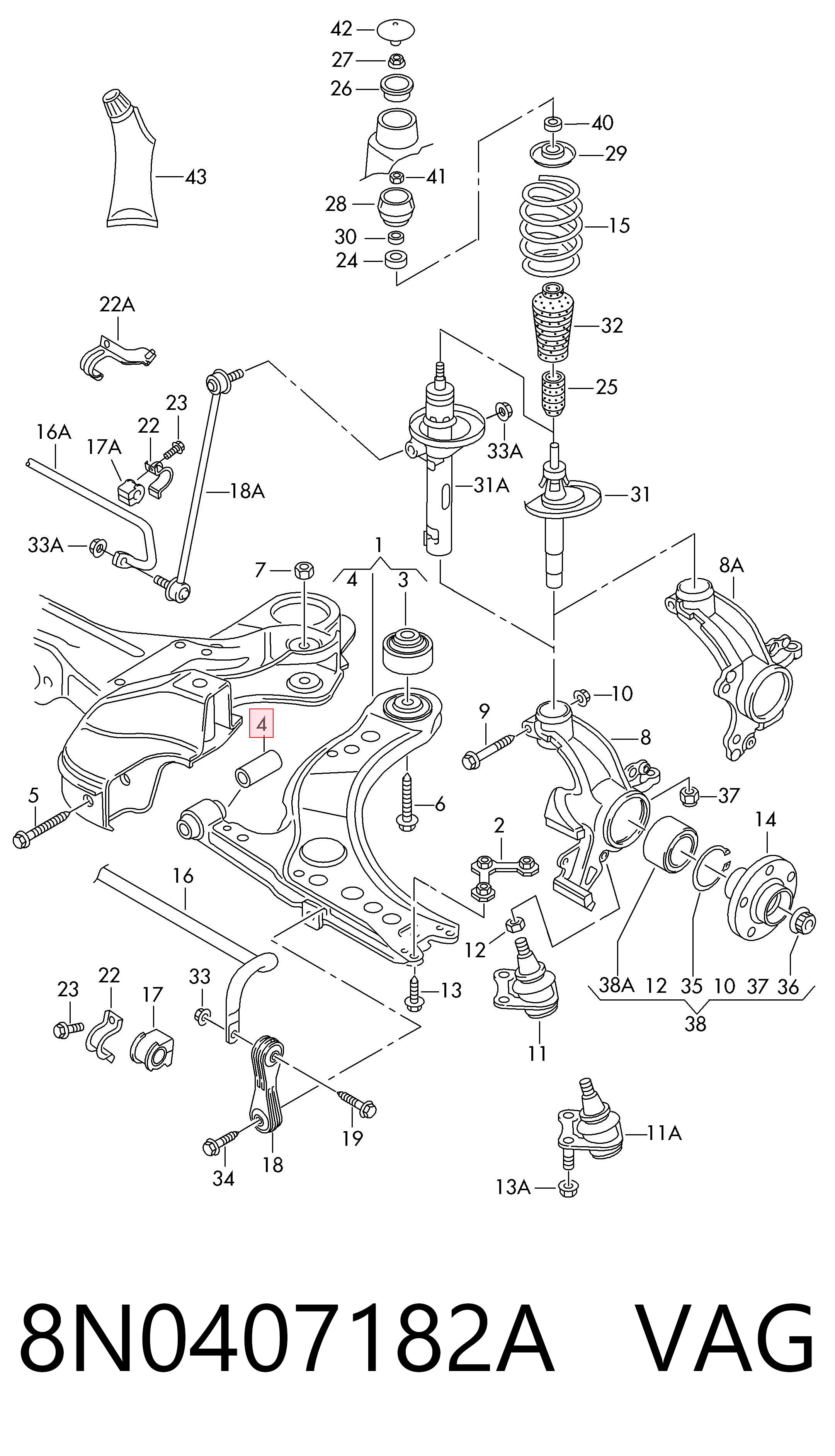 8N0407182A VAG Silentblock de brazo de suspensión delantero inferior