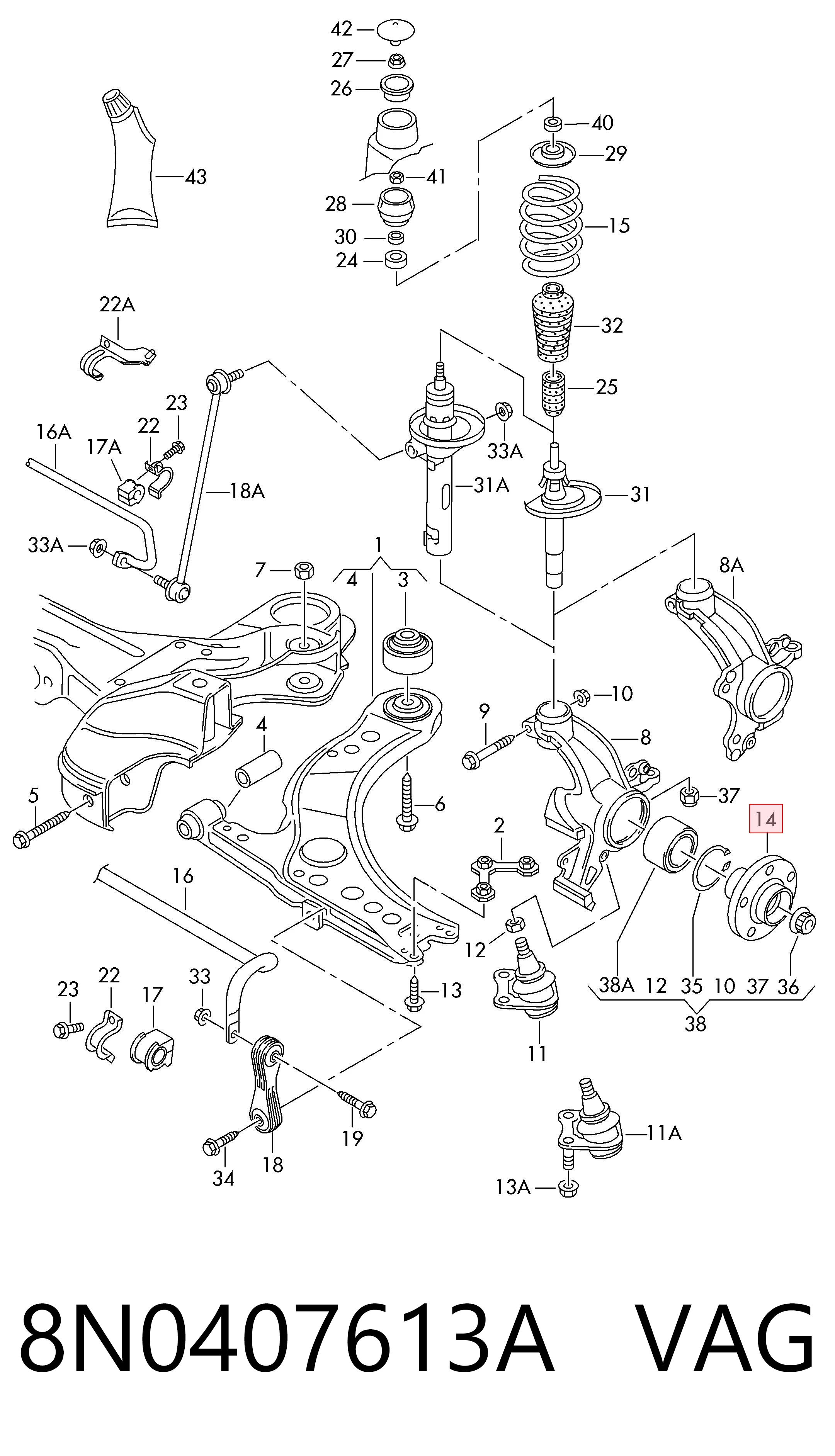 8N0407613A VAG Cubo delantero