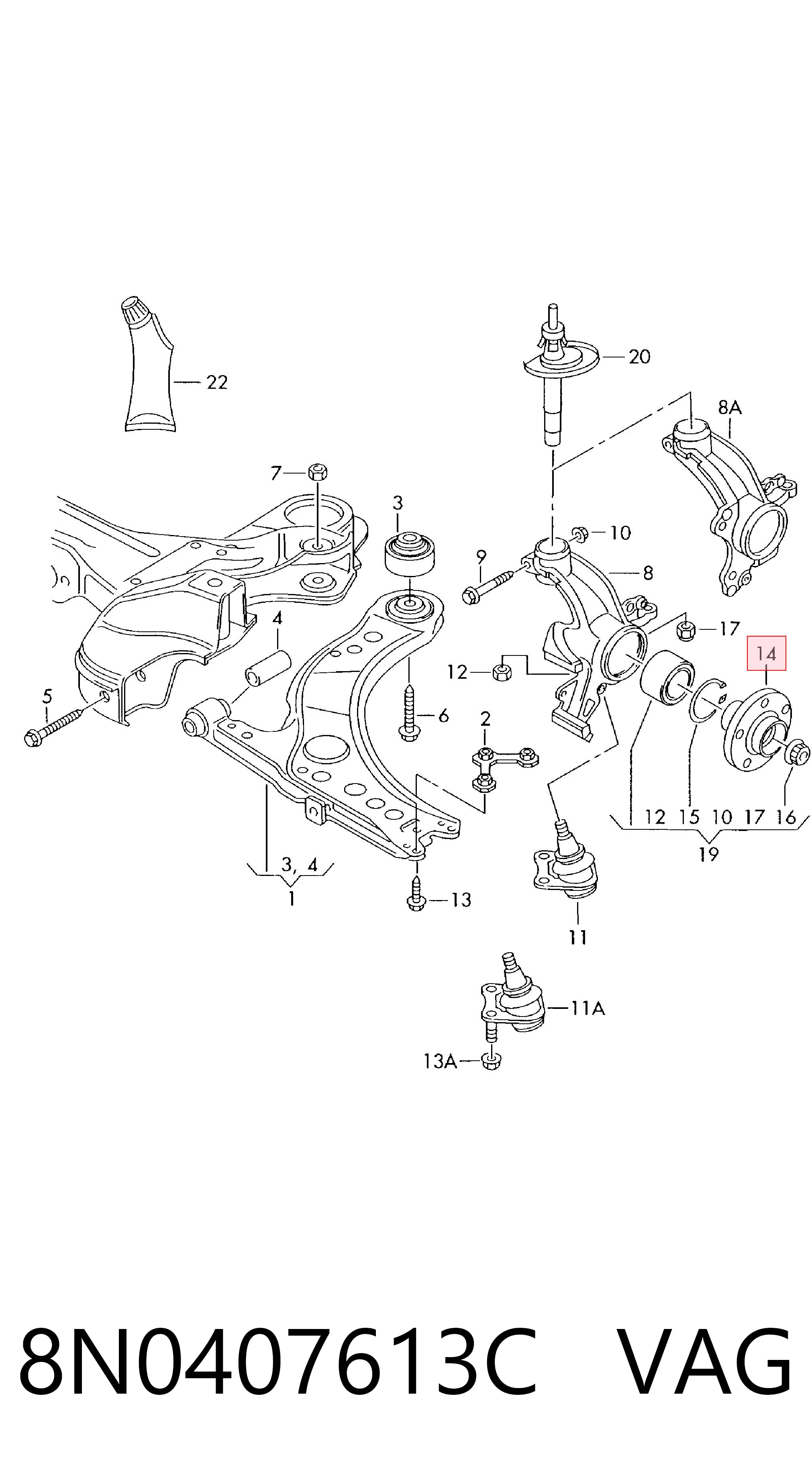 8N0407613C VAG Cubo delantero