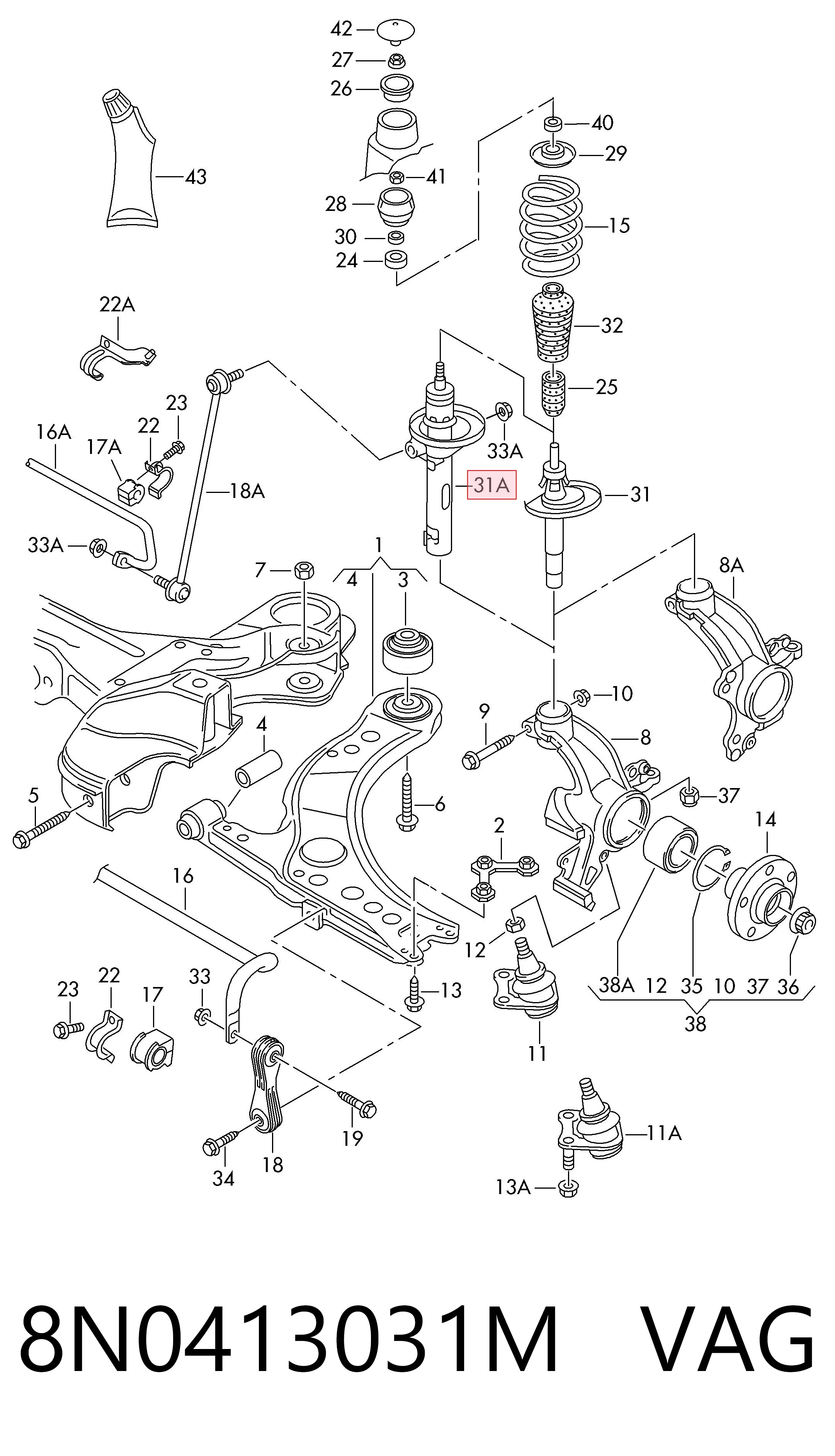 8N0413031M VAG Amortiguador frontal