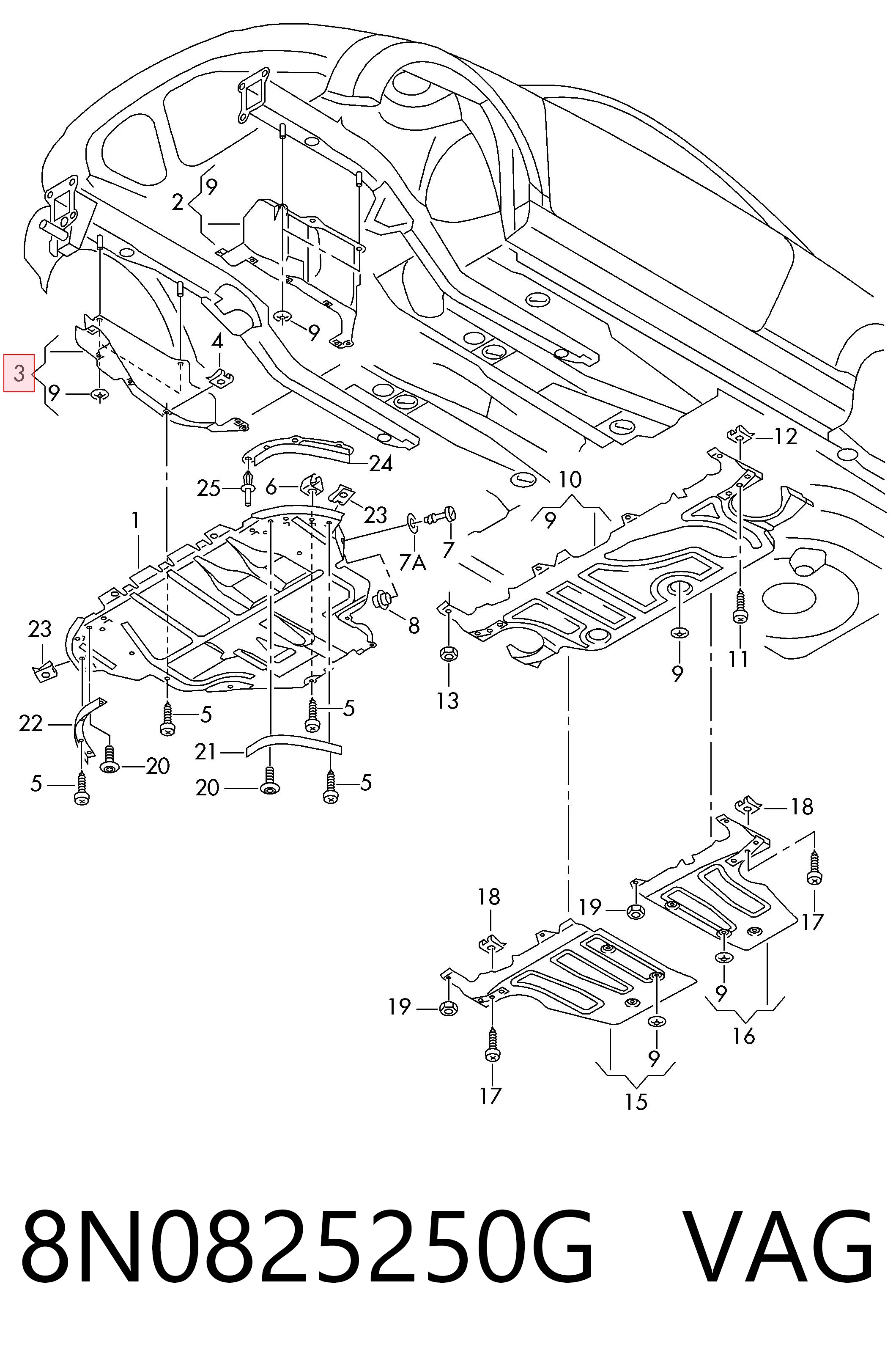 8N0825250G VAG Protección derecha del motor