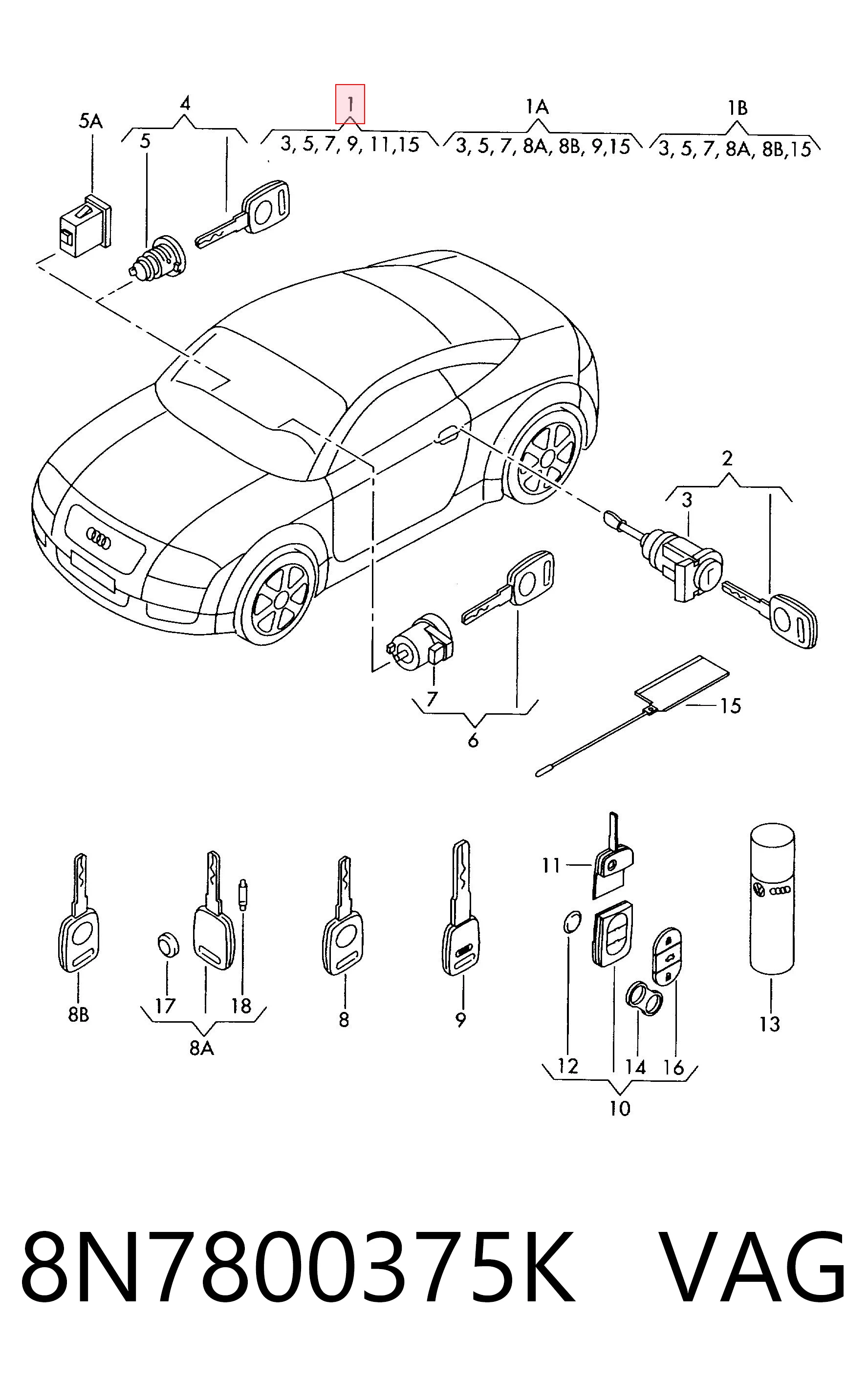 Comprar Juego de cilindros de cerradura Audi TT  8N9 a bajo precio