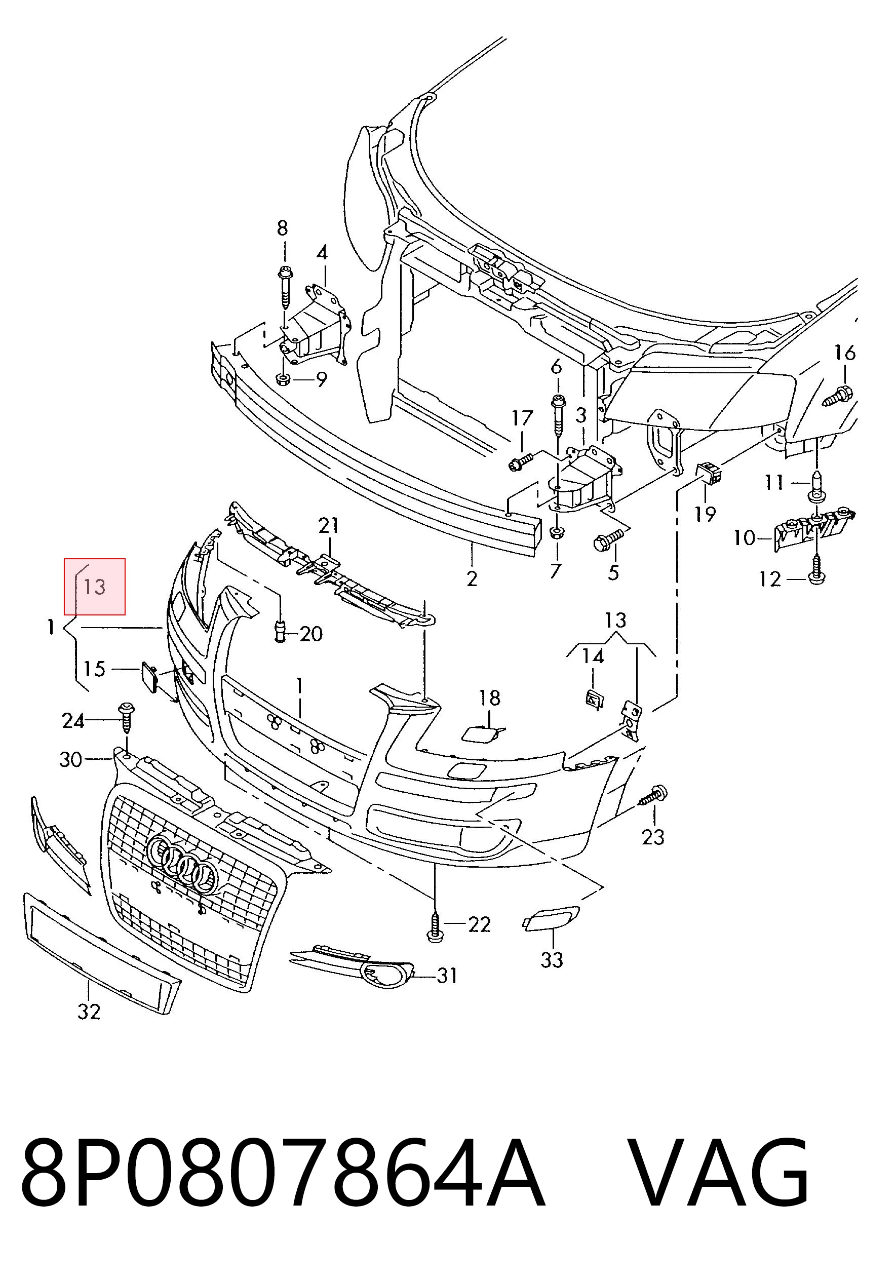 Soporte de parachoques delantero derecho 8P0807864A VAG