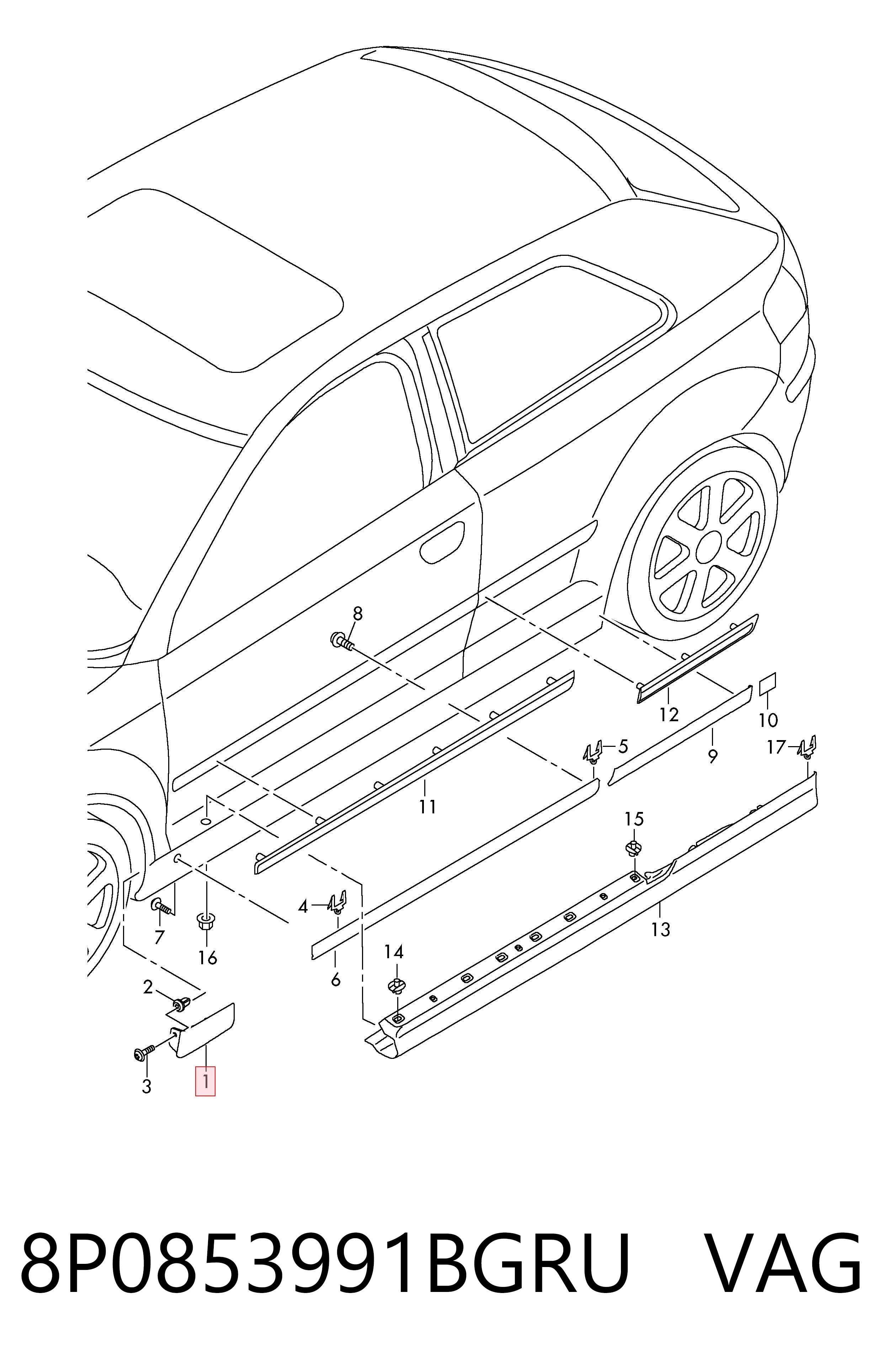 8P0853991BGRU VAG Moldura del guardabarros delantero izquierdo