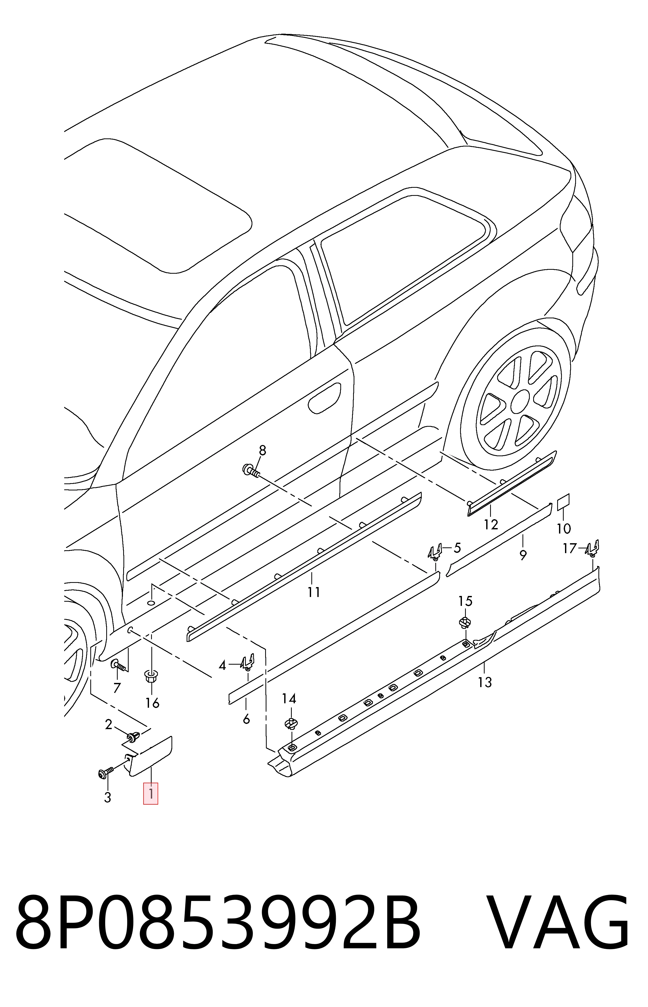 8P0853992B VAG Moldura del guardabarros delantero derecho