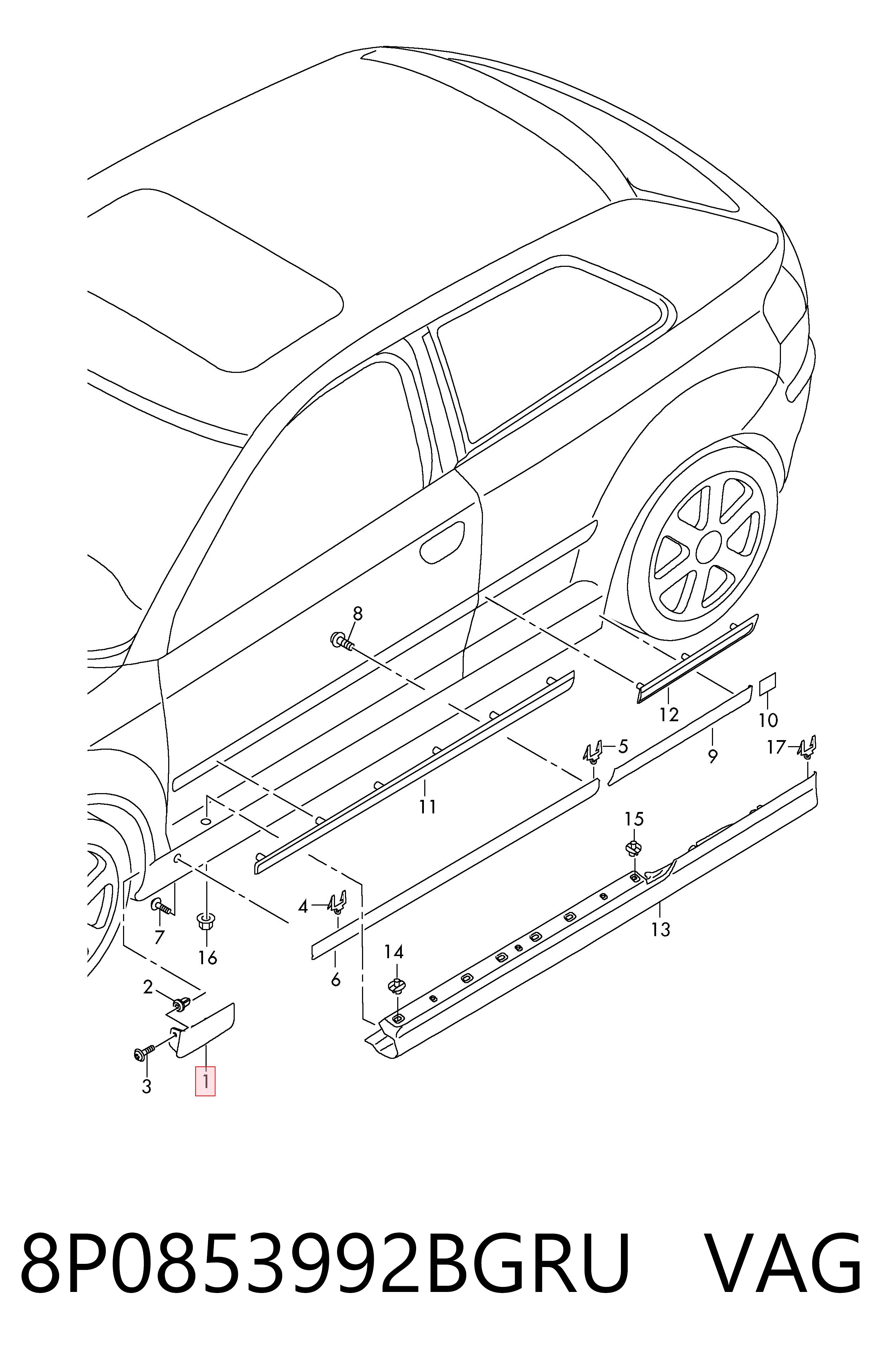 8P0853992BGRU VAG Moldura del guardabarros delantero derecho