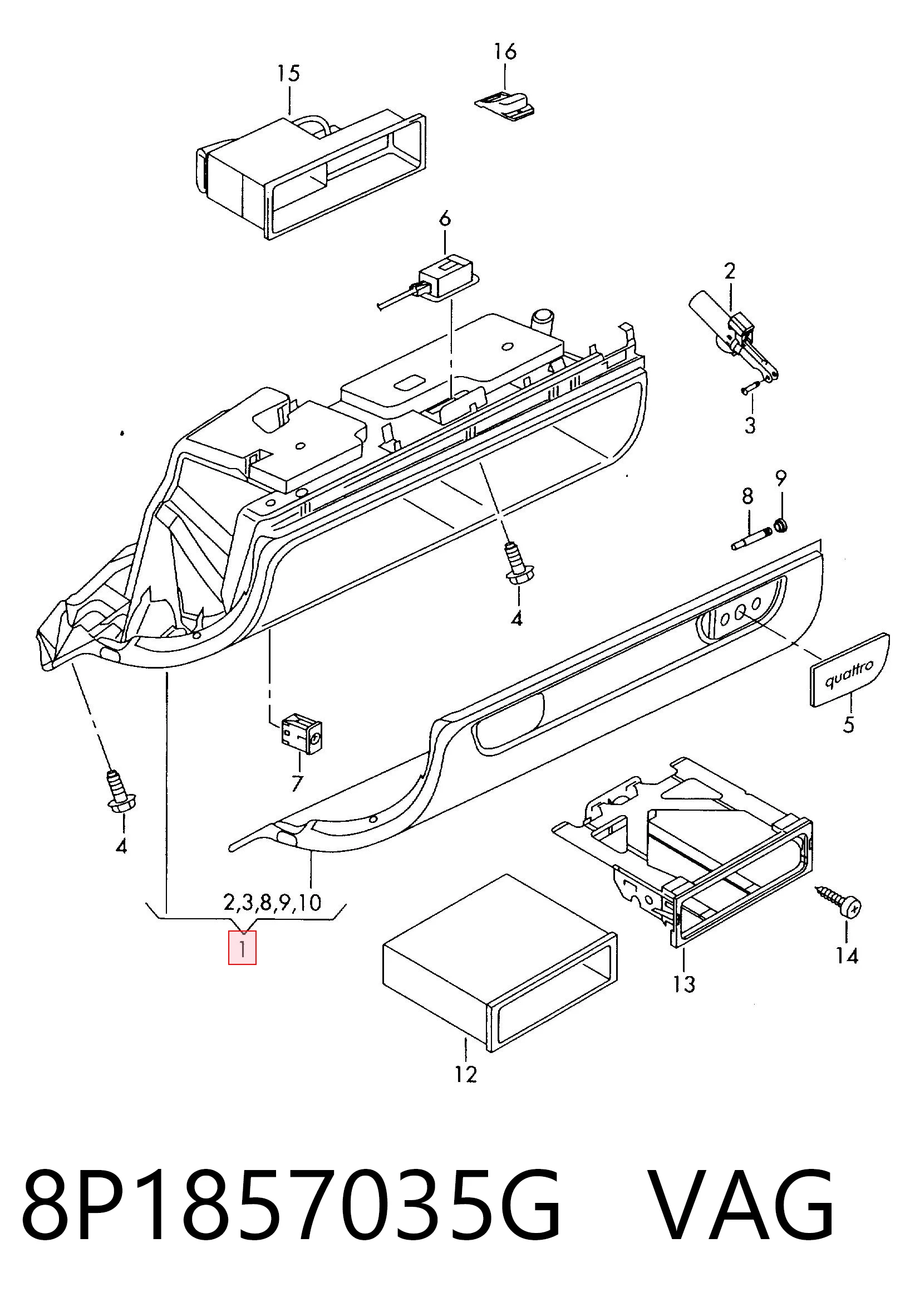 Guantera para Audi A3 8P1